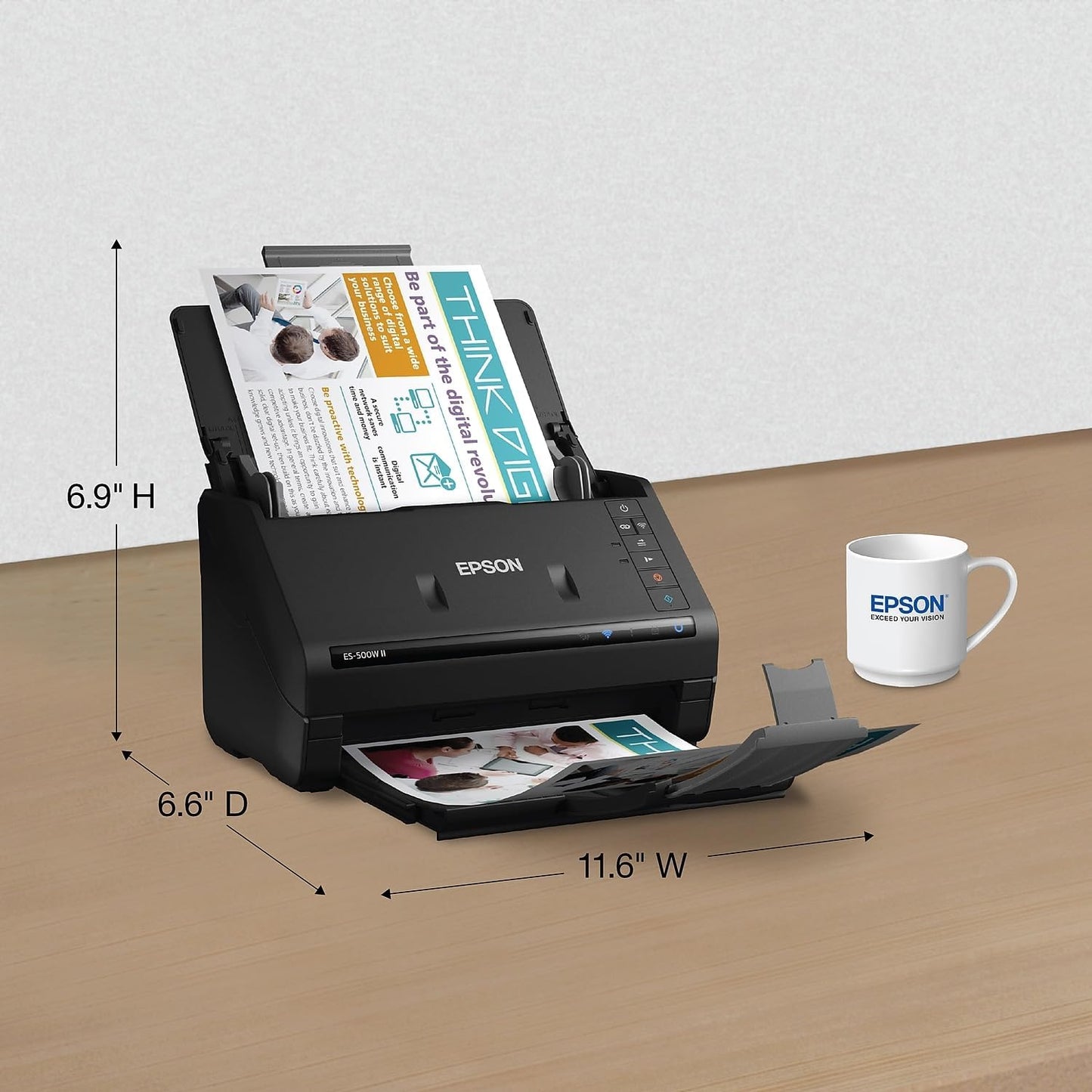 Epson Workforce ES-500W II Wireless Color Duplex Desktop Document Scanner for PC and Mac, with Auto Document Feeder (ADF) and Scan from Smartphone or Tablet
