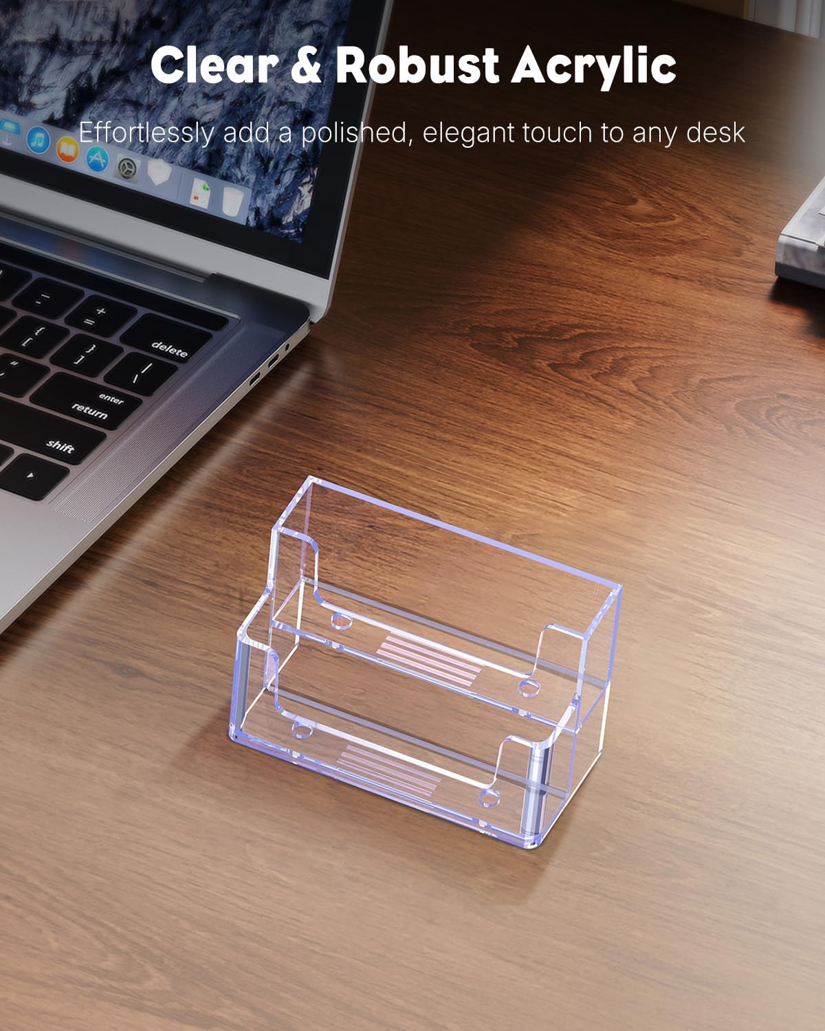 Uniclife 4 Pack Acrylic Business Card Holder for Desk 2 Slots Clear Business Card Display Stand for Men & Women Desktop Business Card Organizer Card Stand for Office Home Exhibition, 120 Card Capacity