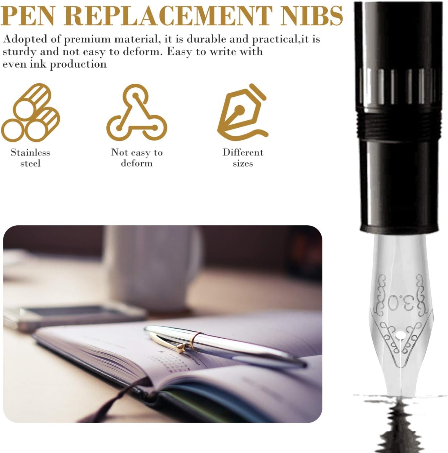 NUOBESTY 30pcs Fountain Pen Nibs Replacement Stainless Steel Calligraphy Pen Nibs Calligraphy Pen Supplies