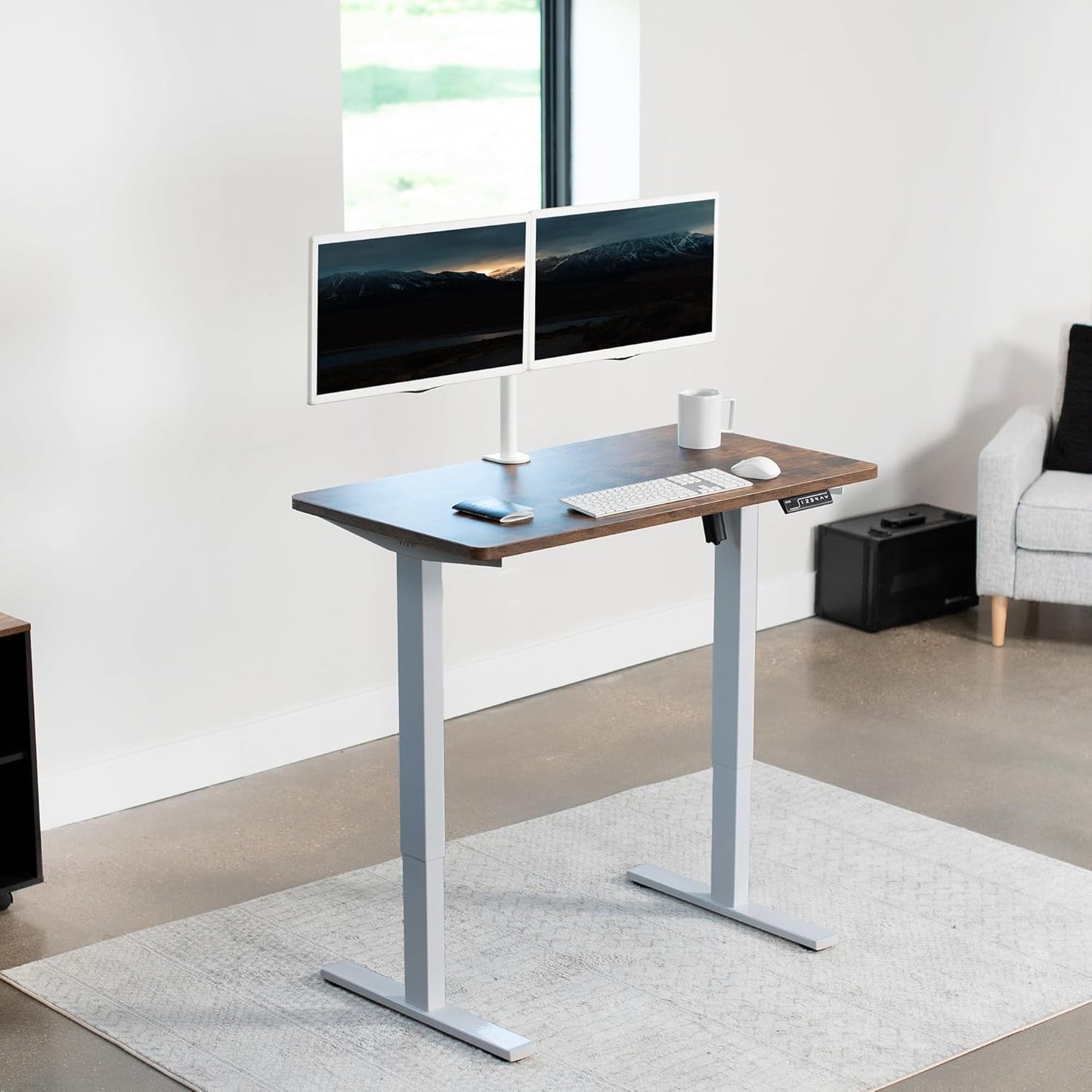 VIVO Electric 43 x 24 in Rustic Standing Desk, Memory Height Adjustment, 1B Series, One-Piece Vintage Brown Top, Gray Frame, DESK-KIT-1G4N