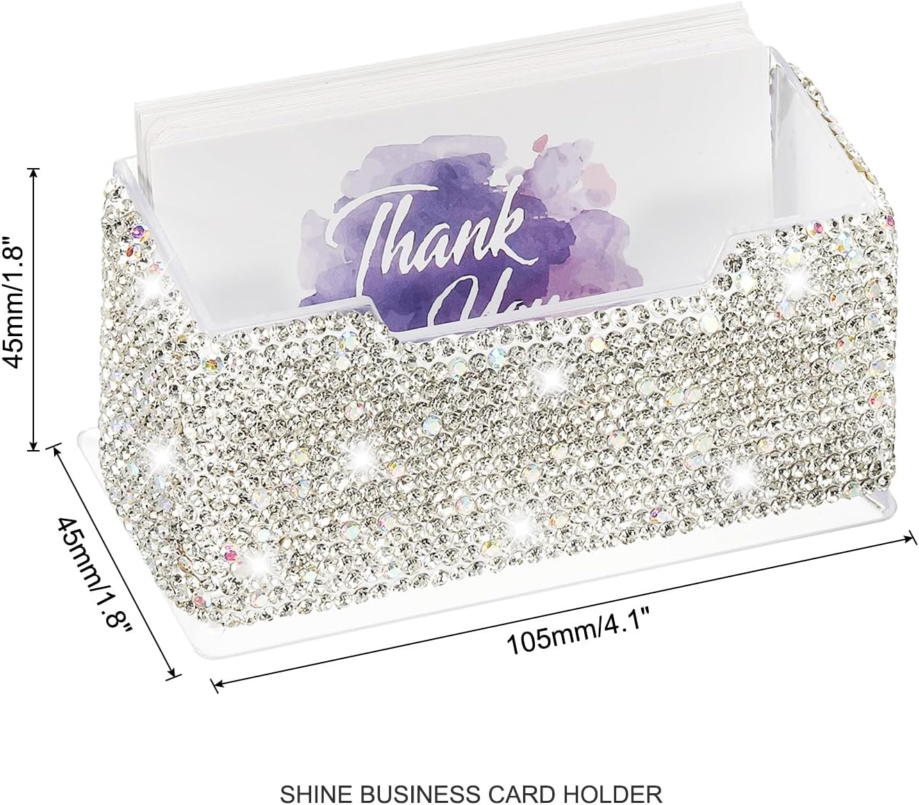 PATIKIL Rhinestone Business Card Holder, Crystal Business Card Holders Bling Business Card Organizer Display Stand for Desktop Desk Office Exhibition, White