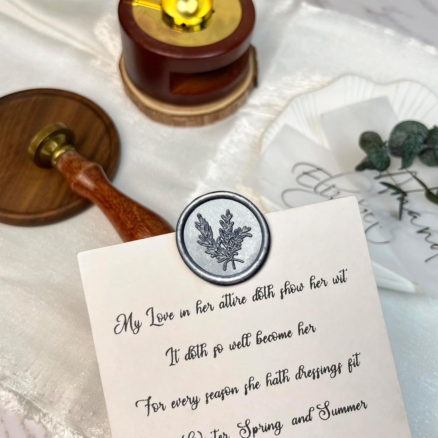 50Pcs Wax Seal Stickers Handmade Envelope Seals Self Adhesive Wax Stickers for Wedding Party Invitations, Envelope, Gift Wrap, Christmas(Rosemary Style, Gray Blue)