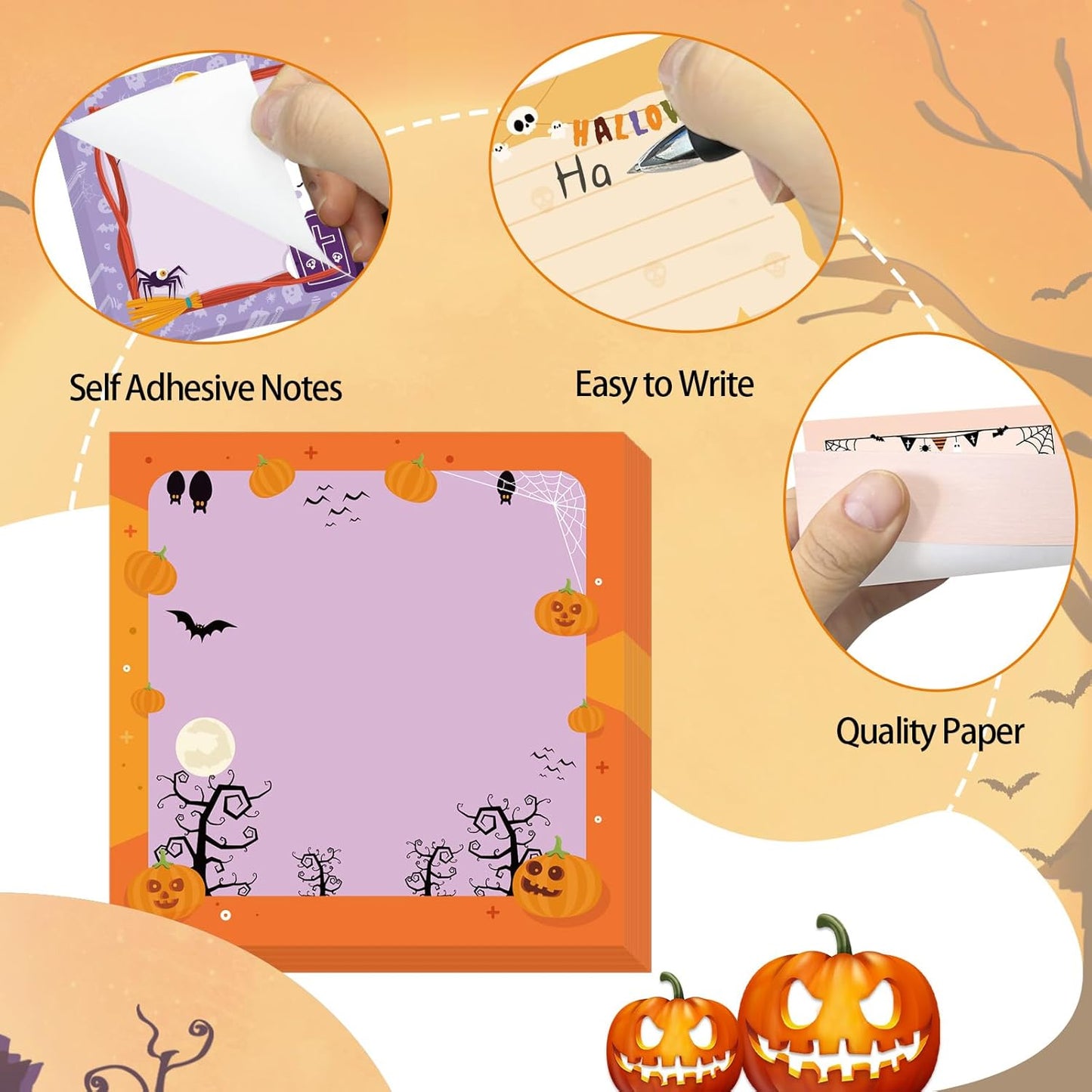 600 Halloween Sticky Notes, Cute Pumpkin Ghost Spider Memo Notes Halloween Note Pads for Trick or Treat Party Favors Home Office School Supplies