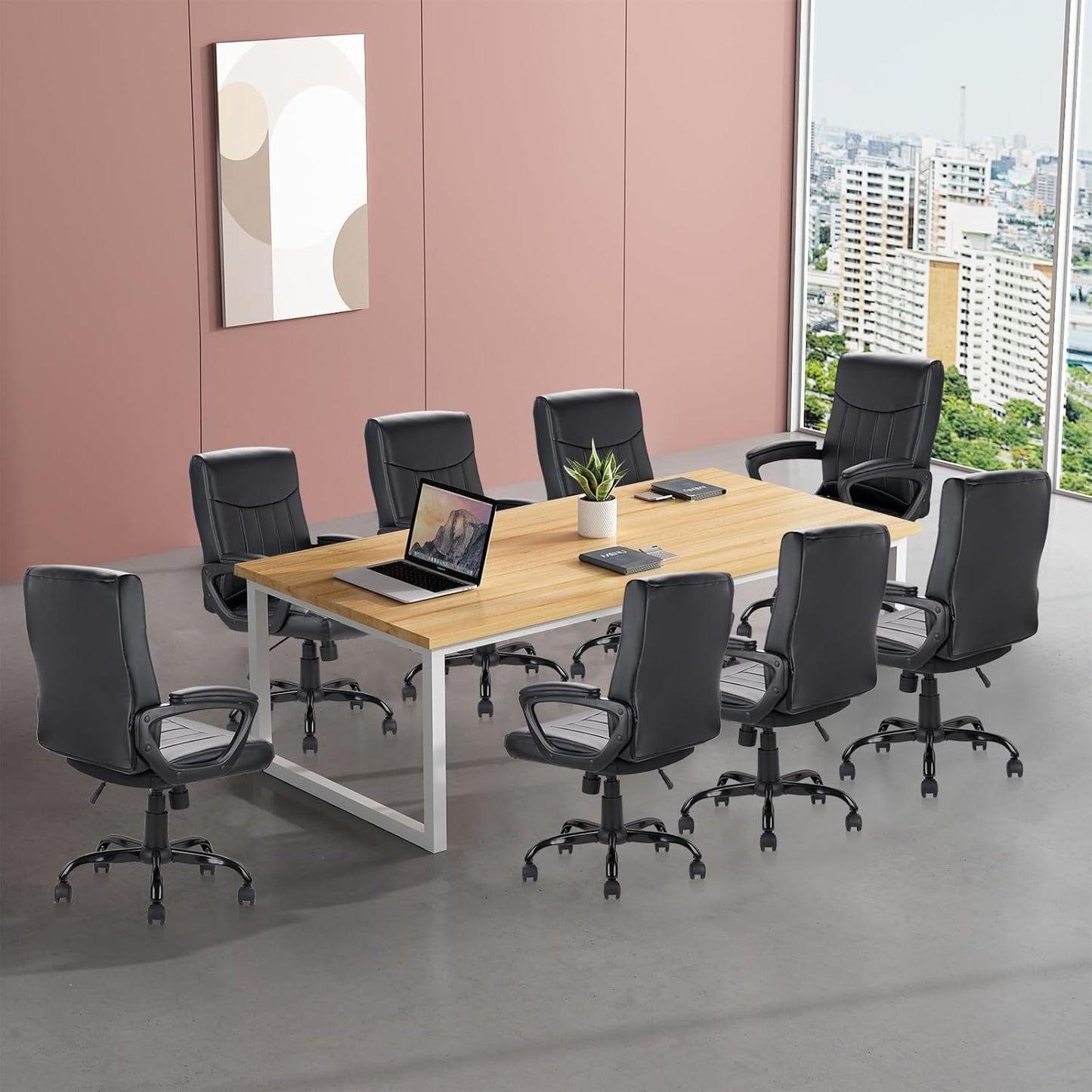 CLATINA Mid Back Leather Office Executive Chair with Lumbar Support and Padded Armrestes Swivel Adjustable Ergonomic Design for Home Computer Desk 4 Pack