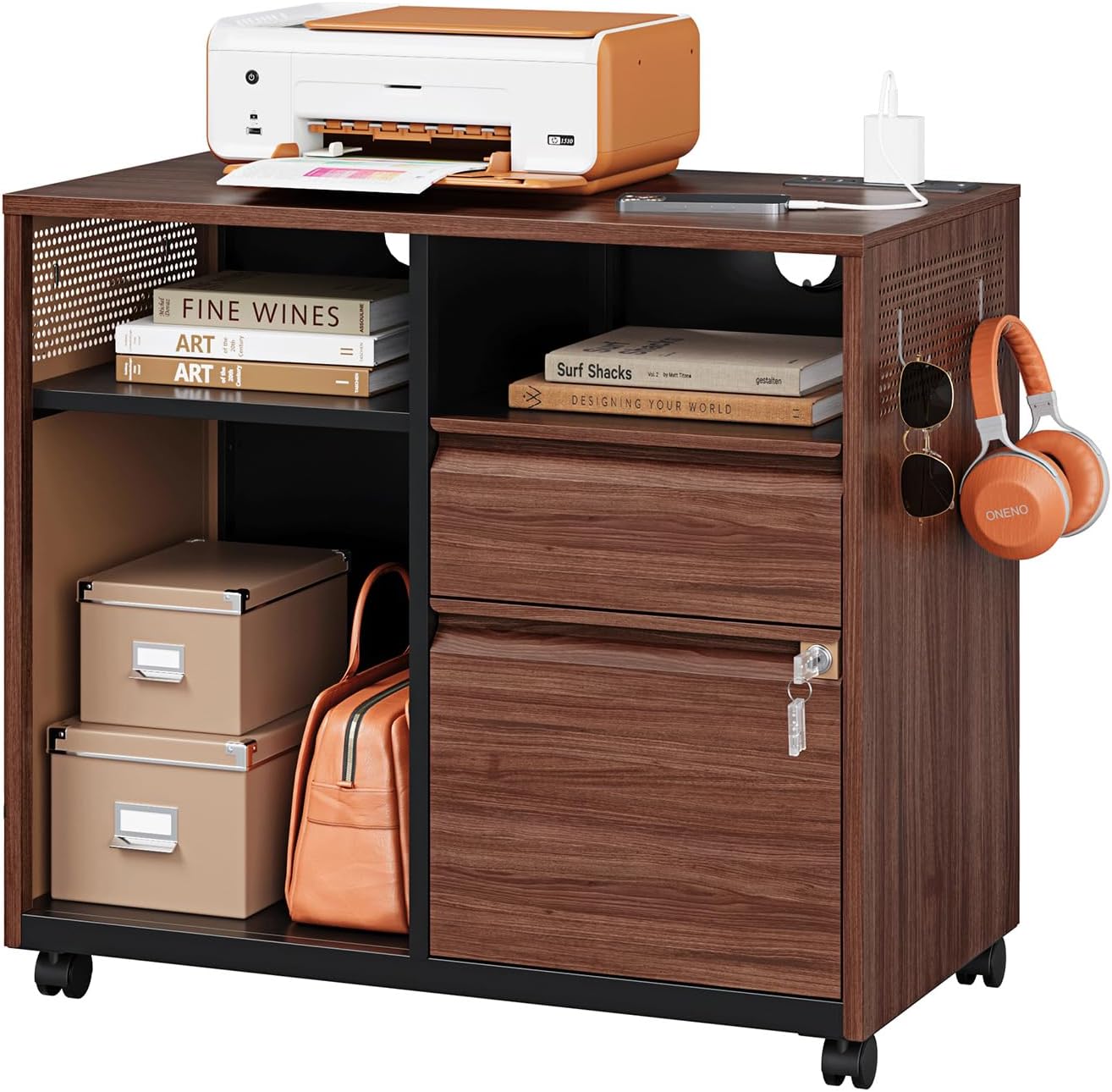 Mobile 2 Drawer File Cabinet,Metal File Cabinet with Lock，Lateral Printer Stand Filling Storage for Home Office-A4/F4/Letter