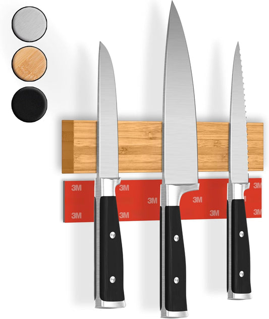 CUCINO Magnetic Knife Holder for Wall 10" No Drilling incl. Self Adhesive Tape - Extra strong Knife Holder - Awarded Knife Magnetic Strip - Made of Bamboo