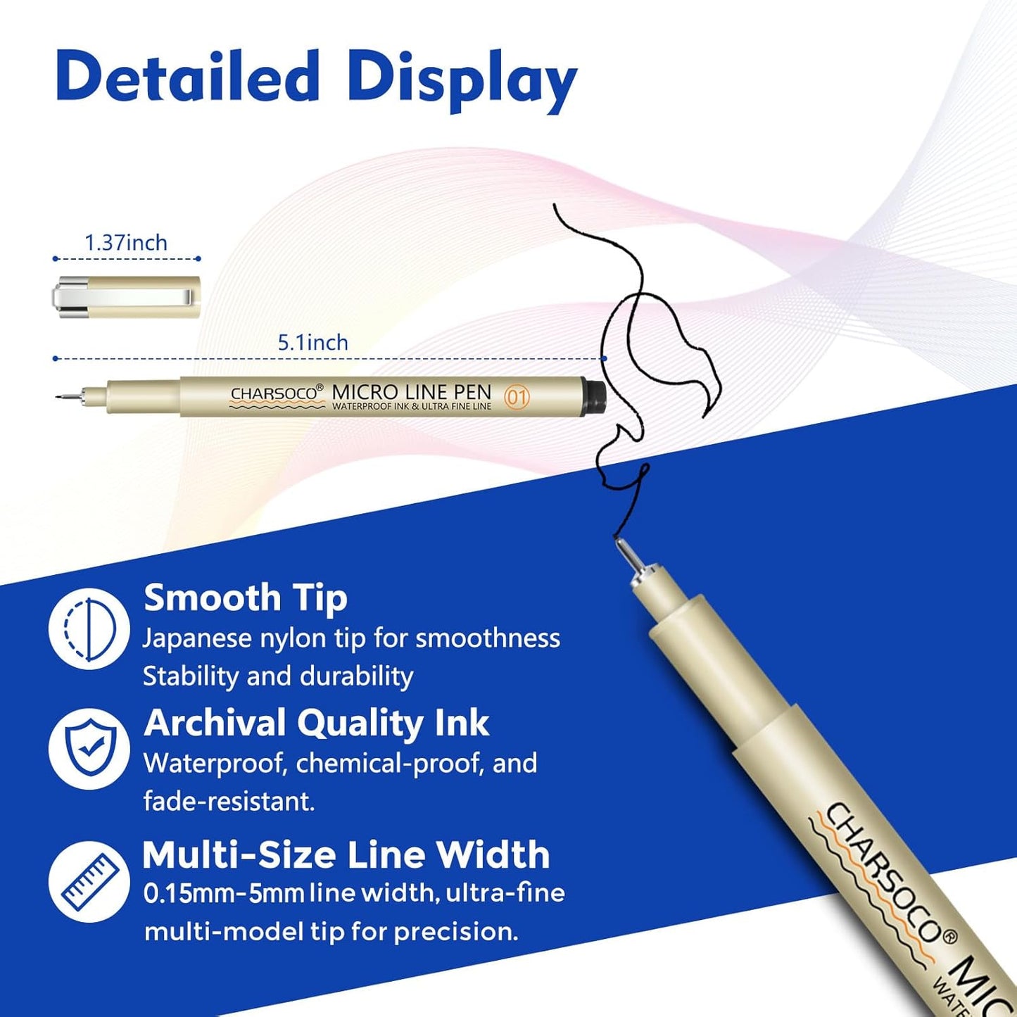 03 Micro Pen, Black Fine Point Pen with Waterproof Archival Ink, 0.38mm Fineliner Ink Pens for Artist Illustration, Sketching, Anime, Manga, Technical Drawing and Scrapbooking
