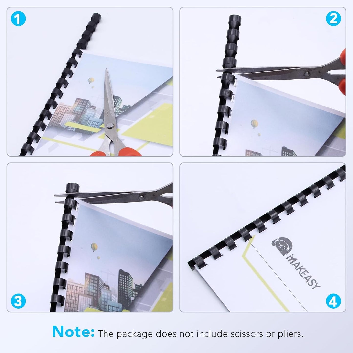 MAKEASY 150 Pack Multi-Size 19-Ring Comb Binding Spines for LTR, 1/4", 5/16", 3/8", 1/2", 5/8", 3/4", Pack of 150 Black