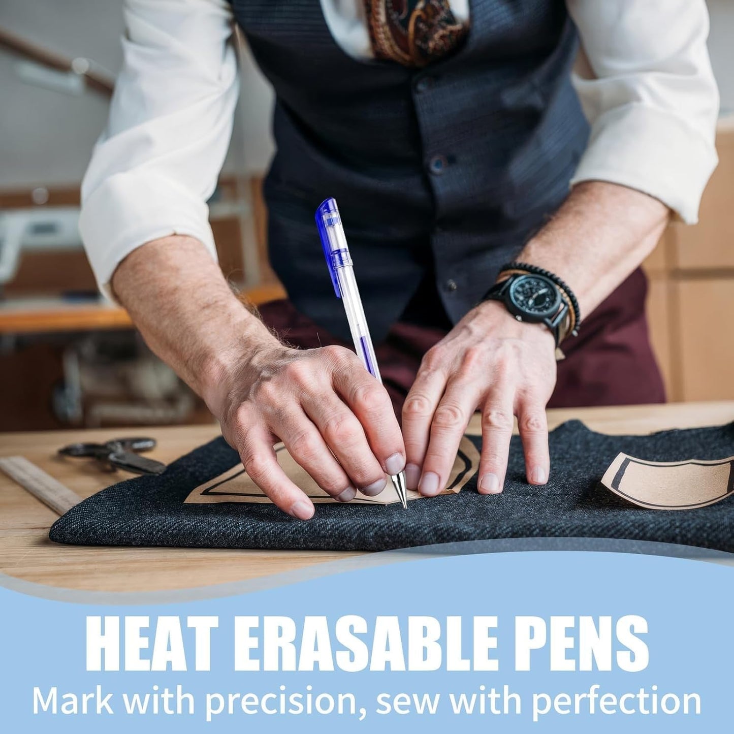 4 Pcs Heat Erasable Pens for Fabric with 32 Refills, Fabric Marking Pens for Sewing, Quilting, Embroidery, Dressmaking, Tailors Sewing Chalk Pencils