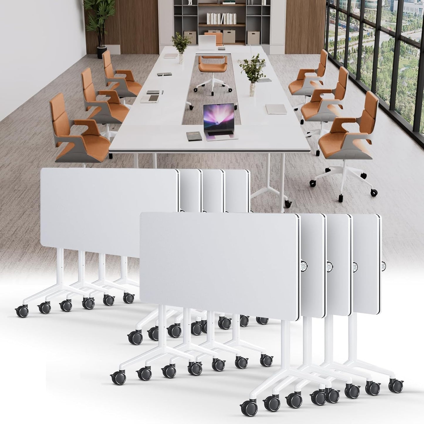 Conference Table, Folding Conference Tables for 2-20 People, Modern Conference Room Table with Wheels, Super Sturdy Large Rectangle Mobile Meeting Seminar Tables for Office (8PCS 47.2in)