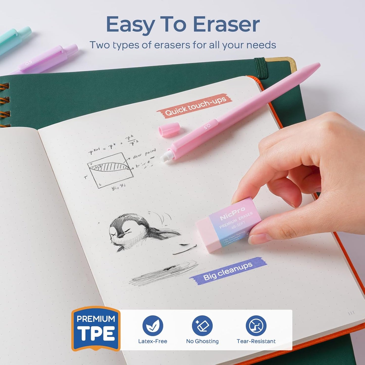 Nicpro 6PCS Pastel Mechanical Pencil Set with Case, Cute Drafting Pencils 0.5 mm & 0.7 mm & 0.9 mm with 6 Tubes HB Lead Refills, Erasers, Eraser Refills, Aesthetic School Supplies for Girls Writing