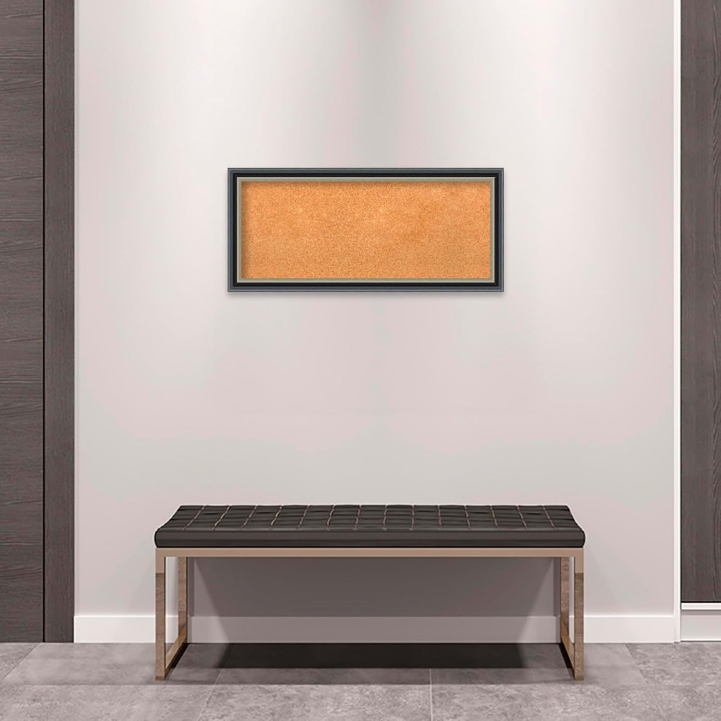 Amanti Art Natural Cork Board for Wall, 15x33 Vision Board with Black Wood Frame, Medium Corkboard Office Decor for Home Organization, Modern Contemporary Corkboard Pinboard to display items for home