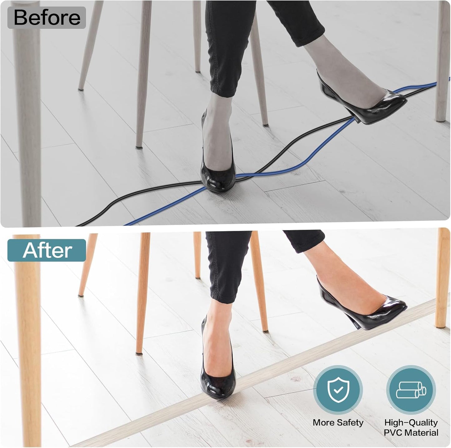 Floor Cord Cover Self Adhesive Cord Hider Floor Extension Cord Covers for Floor Power Cord Protector Cable Management Prevent Cable Trips Cable Cavity 0.51" W x 0.31" H (Beige Wood, 10Ft)