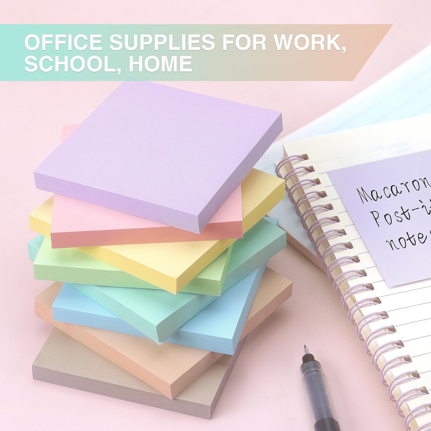 Sticky Notes 3x3inch, 8 Pads Self-Stick Notes, 8 Pastel Multi Colors with Gray Note Pads, Suitable for School, Home, Office, 80 Sheets/Pad