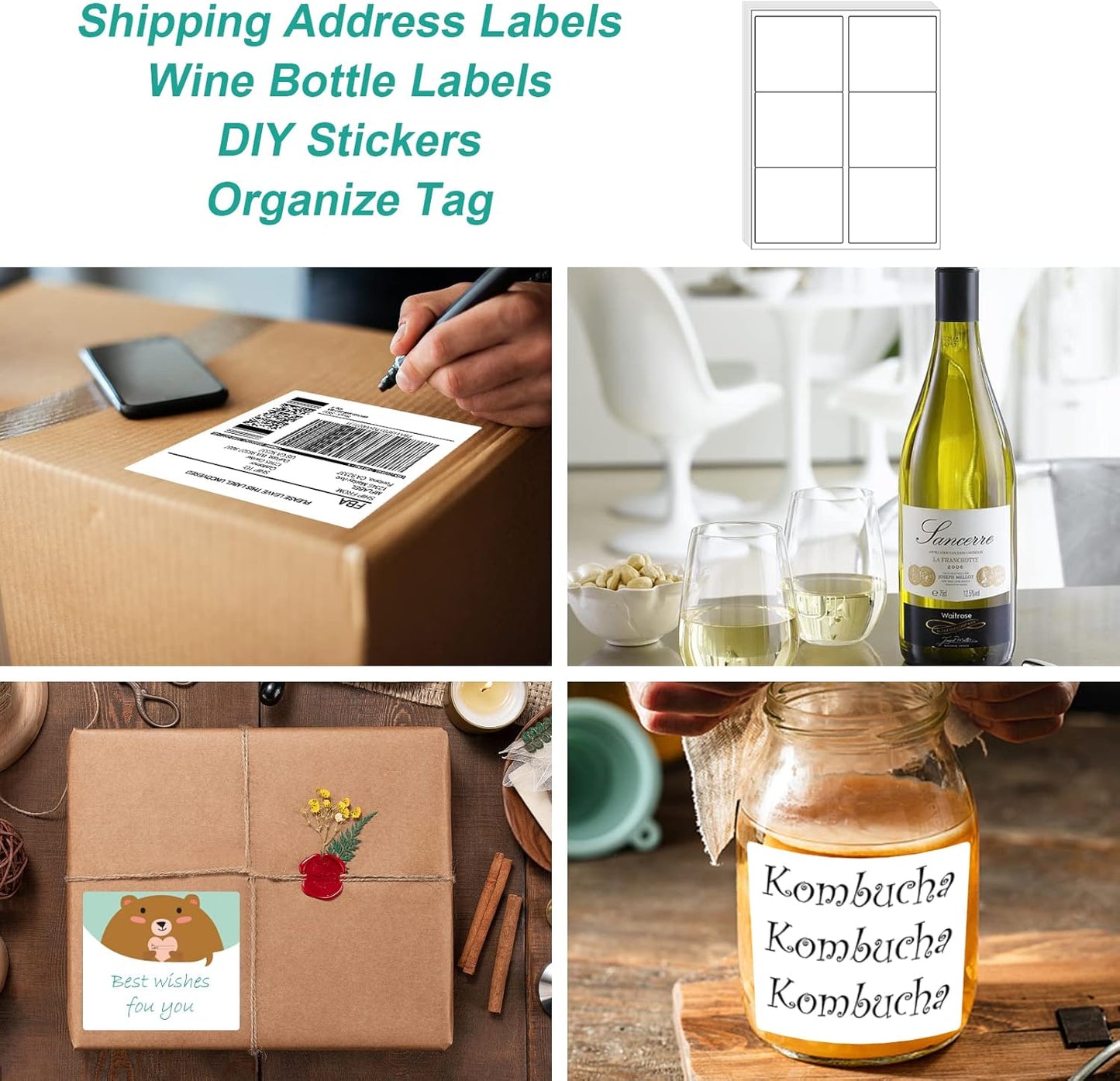 MFLABEL 3-1/3" x 4" Shipping Address Labels, FBA Labels, 6-UP Sticker Labels, White Shipping Labels, Easy to Peel, Address Labels for Laser/Ink Jet Printer, 6 Per Page (1500 Labels, 250 Sheets)
