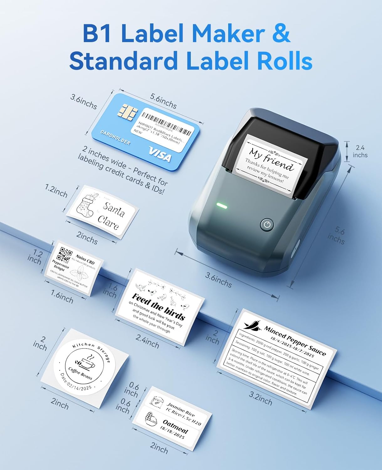NIIMBOT B1 Label Maker Machine with Tape, Thermal Label Printer Easy to Use for Office, Home, Business, 2 Inch Label Maker with 2'' x1.18'' Labels