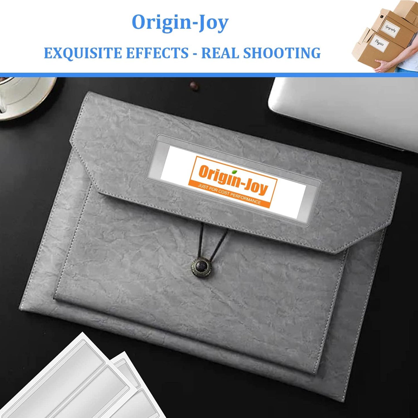 Origin-Joy 25 PCS Self-Adhesive Index Label Pockets, Clear Plastic Peel & Stick Card Holders with Top Open for Loading (3.75 x 2 inch)