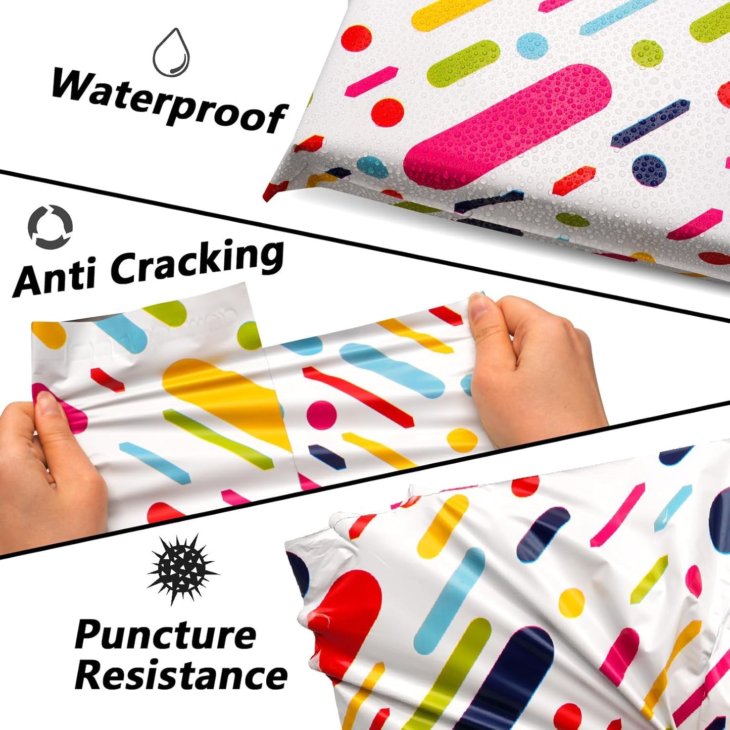 Poly Mailers 10x13 Inch 25 Pcs - Color Stripe Printed Shipping Bags, 2.4mil Thickness, Waterproof and Tear Resistant Mailing Envelopes, Self-Sealing Packaging Bags for Small Business