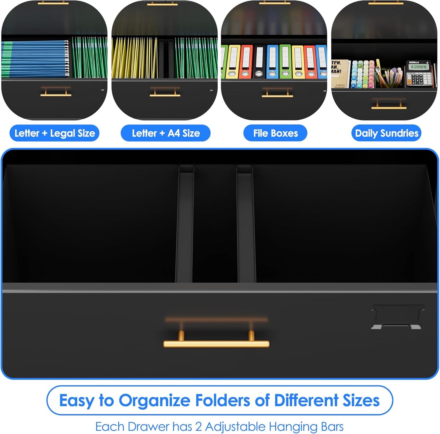 3 Drawer Lateral File Cabinet with Lock, Metal Filing Storage Cabinet with Locking Doors and Adjustable Shelf for Home, Office, School, Fits A4/Letter/Legal Size Folders, Assembly Required