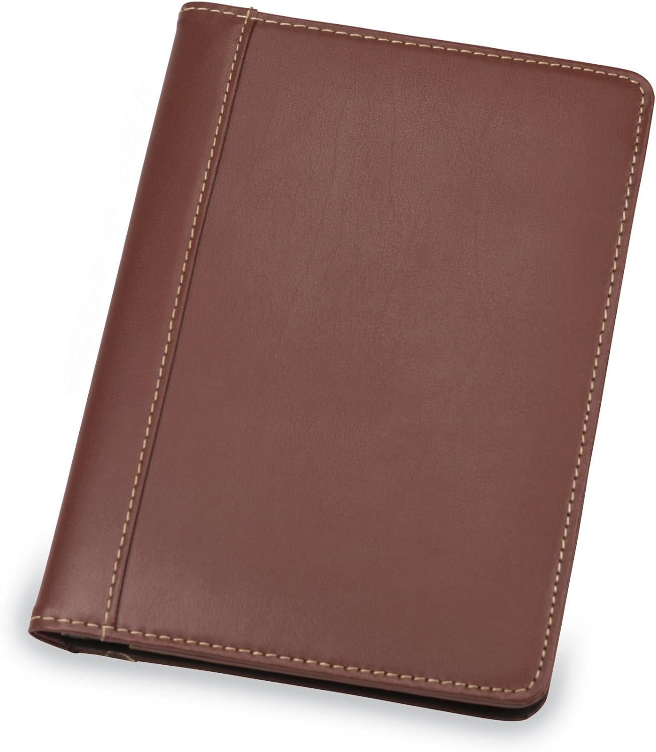 Samsill Contrast Stitch Faux-Leather Portfolio, Mini Size Business Interview Professional Padfolio, Includes 5 x 8 Inch Writing Pad, Brown