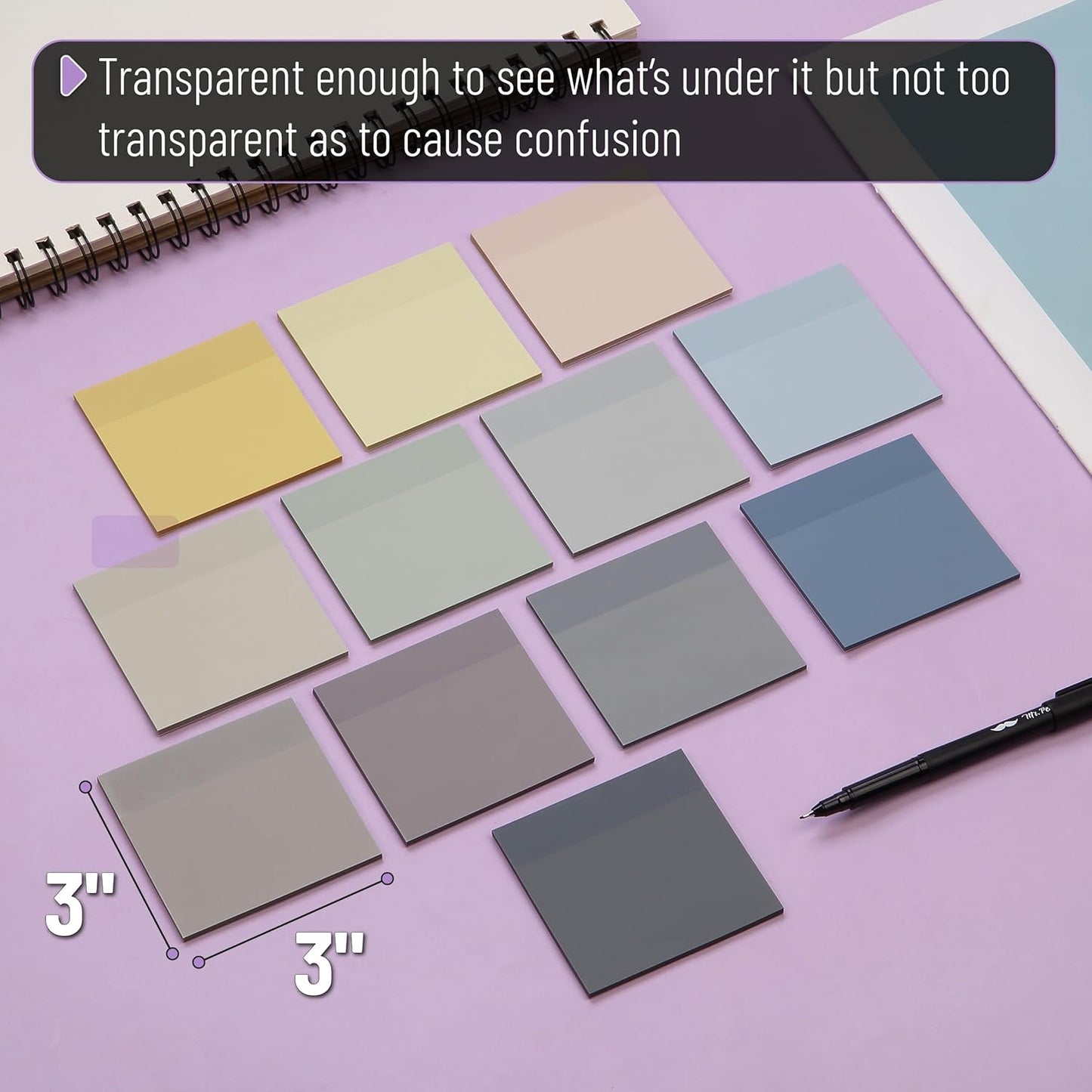 Mr. Pen- Transparent Sticky Notes, 3”x3”, Neutral Tones, 12 Pads, 600 Sheets, See Through Sticky Notes Clear