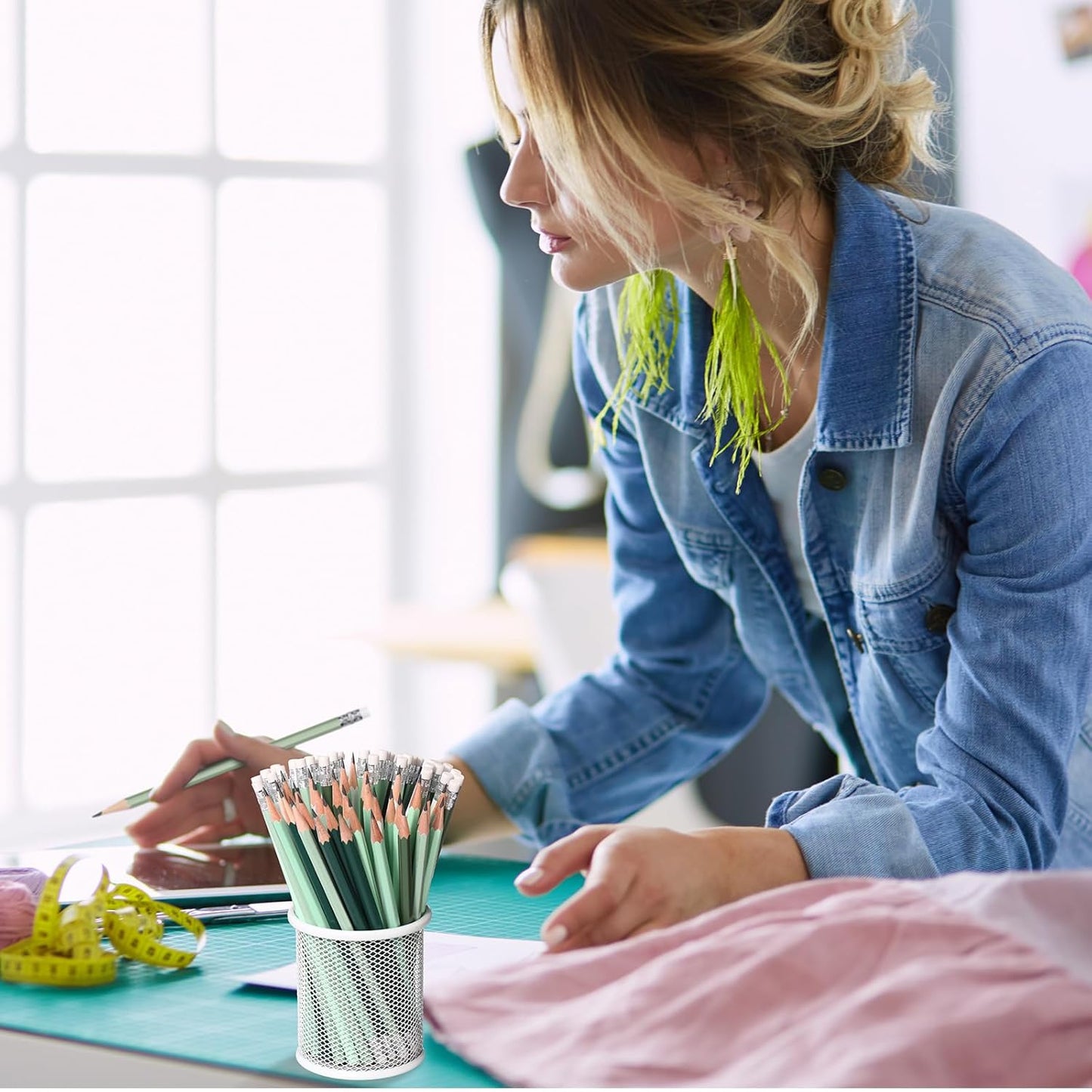 TecUnite 60 Pcs HB Pencils #2 Unsharpened Wood Cased Pencils with Eraser Hexagonal Pencil Cute Graphite No 2 Pen for Adults Gifts Exam School Office Sketching Learning(Green Series, White)