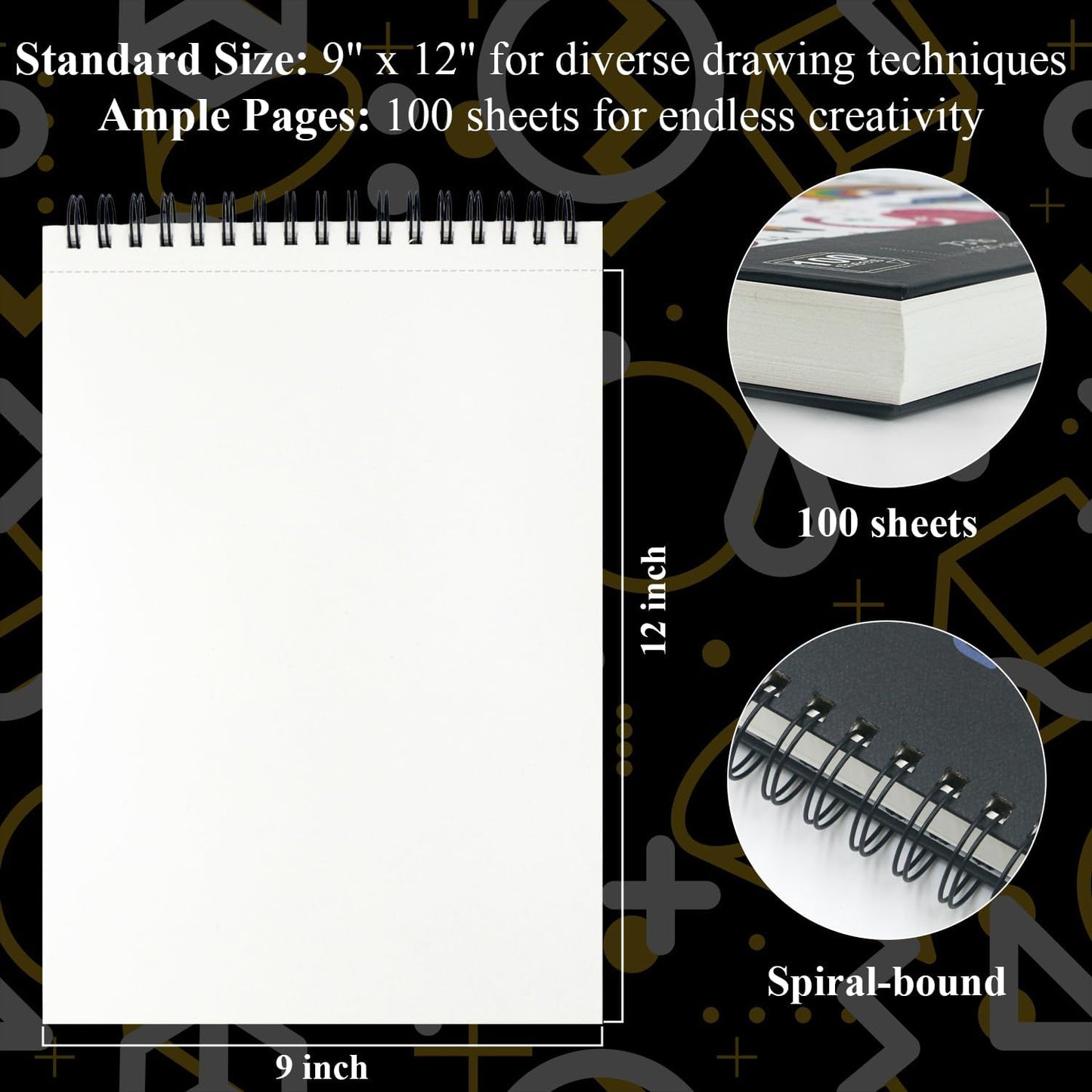 Sketch Book for Kids, 9" x 12" Kid Sketchbook, 100 Sheets (73lb/120gsm) Drawing Paper for Kids, Spiral Sketch Pad for Kid, Art Supplies for Classroom Must Haves.