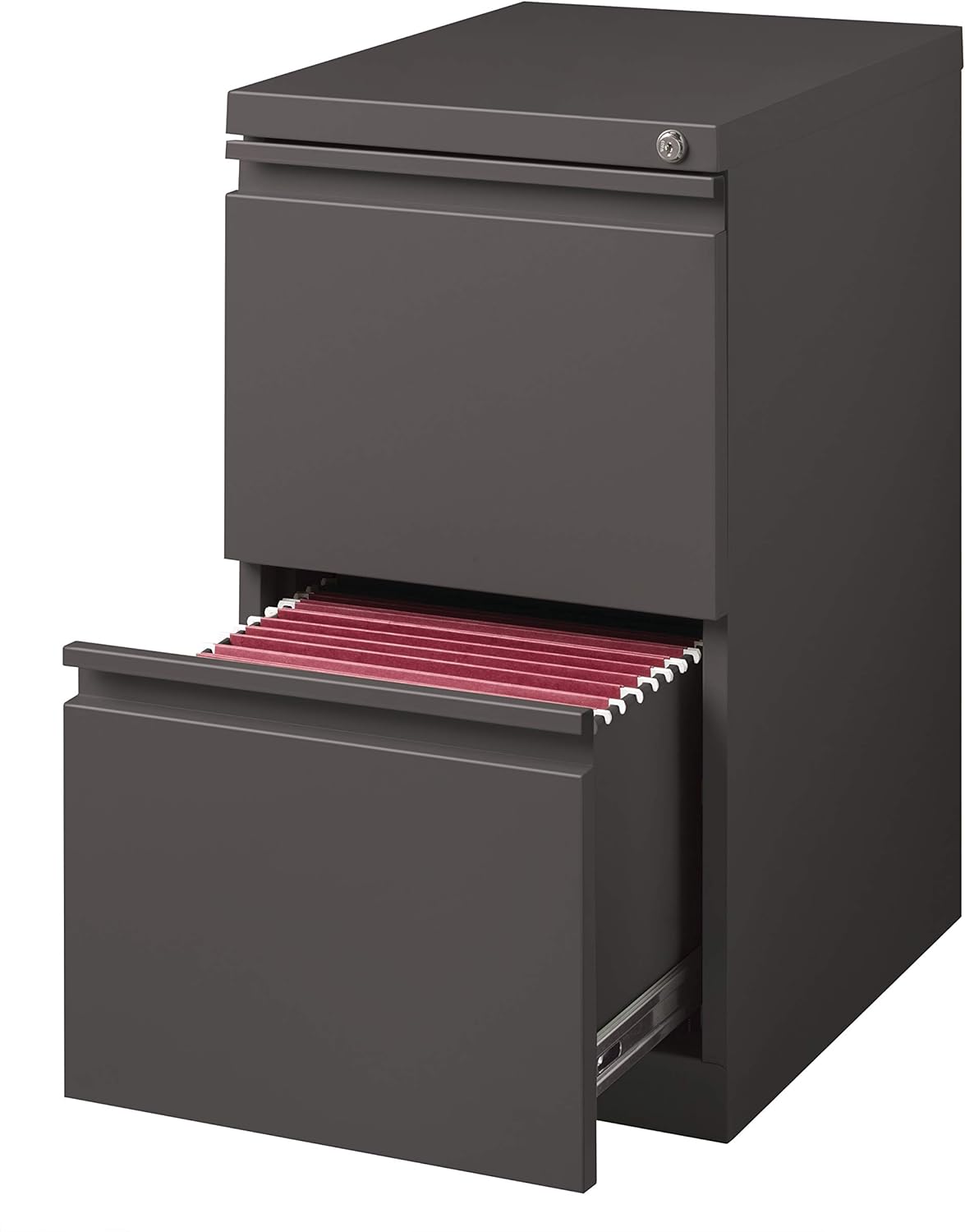 20 Inch Deep Metal 2 Drawer File with Full Pull, for Home and Office, Holds Letter Width Hanging Folders Mobile Pedestal, Medium Tone