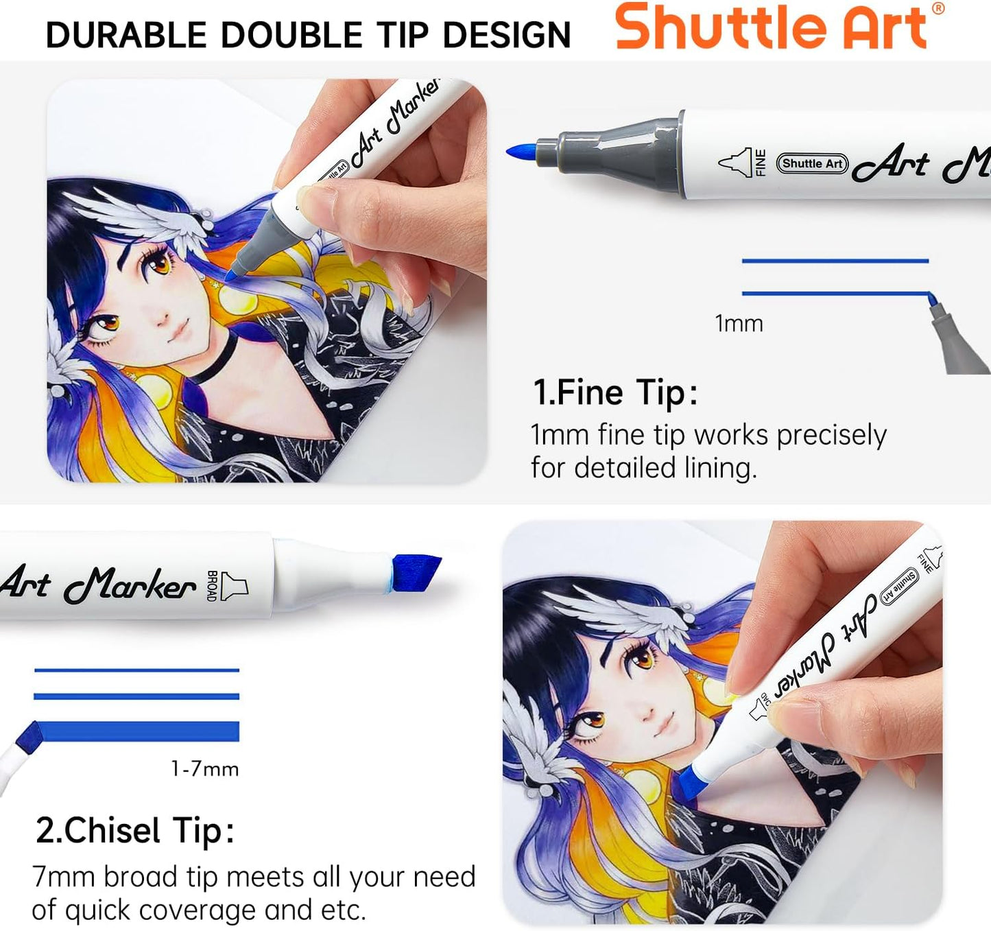 Shuttle Art 310 Colors Alcohol Markers, 309 Colors Dual Tip Art Marker Set Plus Colorless Blender, Micro-tip Pens, White Highlighter Pens, Marker Bag with Holders Perfect for Students Adults Coloring