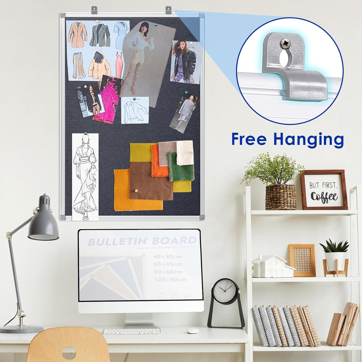 Fabric Notice Pin Board Bulletin Board for Home Office Classroom,Wall-Mount,Black Felt,36x24inches