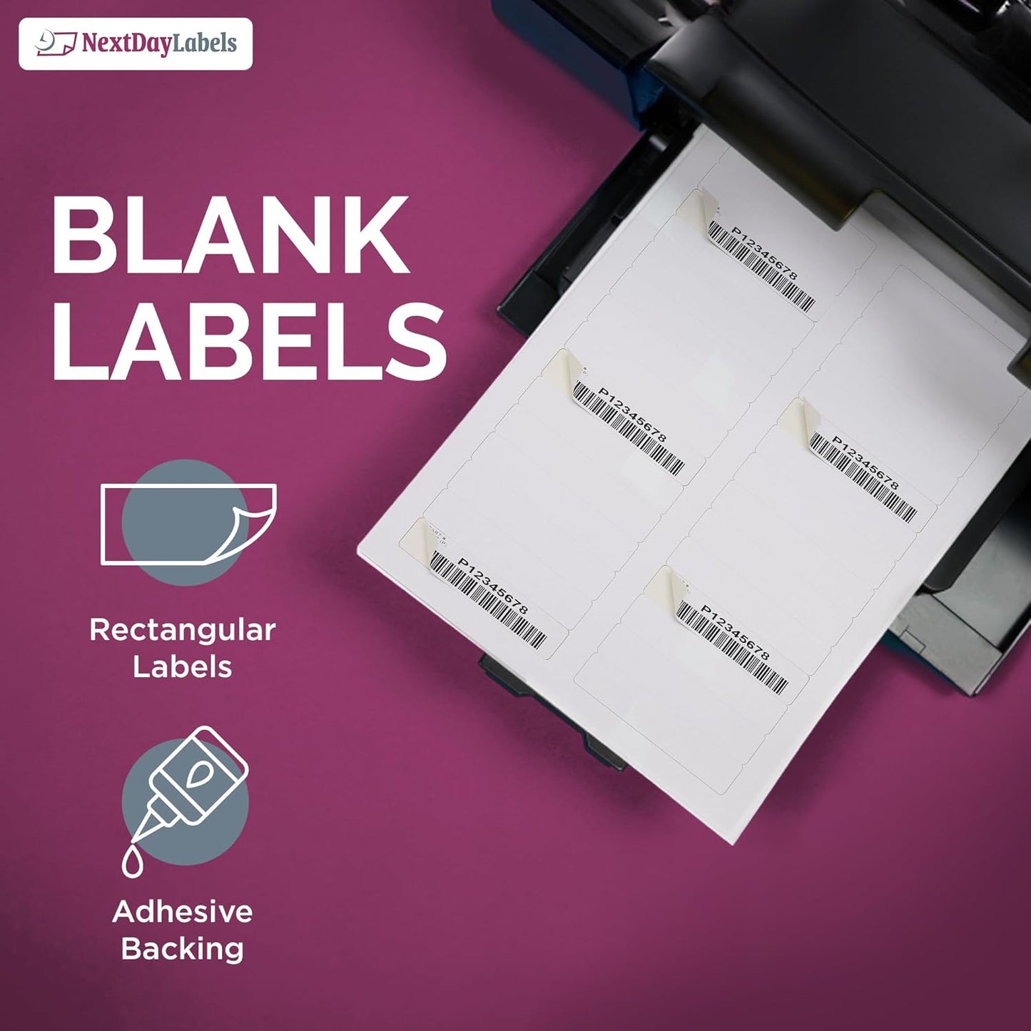 NextDayLabels - 3-7/16" x 2/3" Rectangular Sticker Labels for Printer - White Laser/Inkjet Printer Labels Return Address Labels Shipping Label Stickers (100 Sheets, 30 Per Sheet, 3000 Labels)