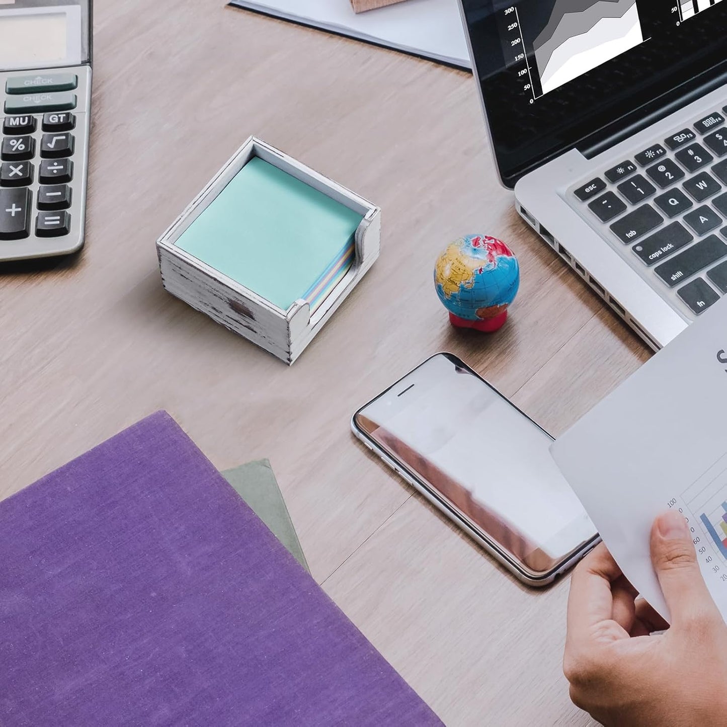 Wood Sticky Note Holder, White Washed Wooden Post It Note Dispenser for Office Desk Accessories, Self Stick Note Pad Holder, Memo Pad Holder Dispenser Organizer for School Office Desk Supplies