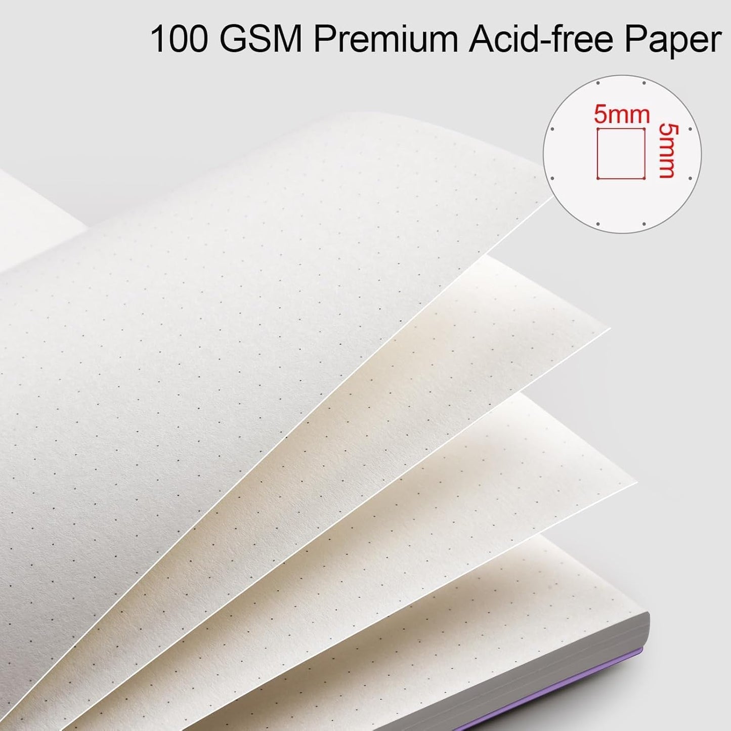 AHGXG Bullet Dotted Journal - Dot Grid Spiral Notebook A5, 160 Pages, 100 GSM Thick Paper, Waterproof Plastic Cover Journals for Bullet Journaling, Sketching, 5.7" x 8.3", Purple