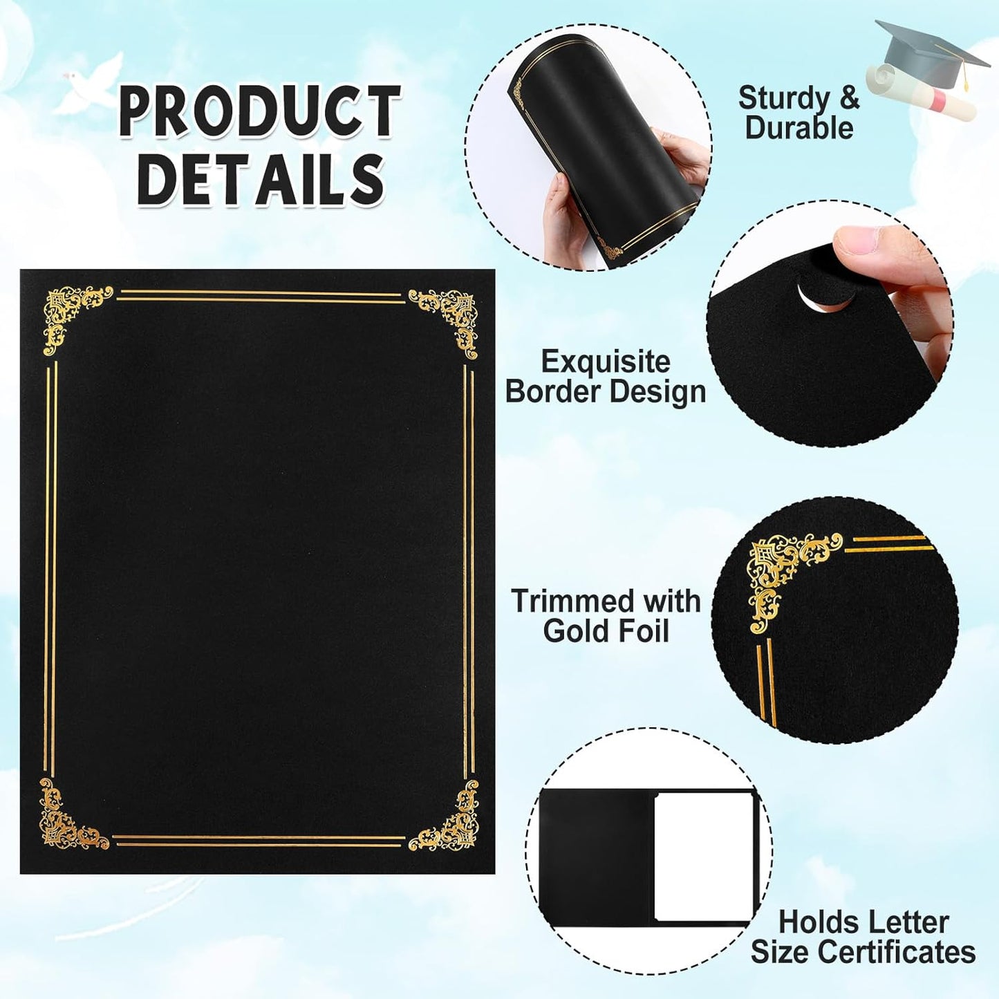 gisgfim 100Pcs Certificate Holders Diploma Covers Single Sided Gold Foil Border Award Certificate Covers for Letter Size 8.5x11 Certificates Cardstock Document Papers Storage Organizer (Black)