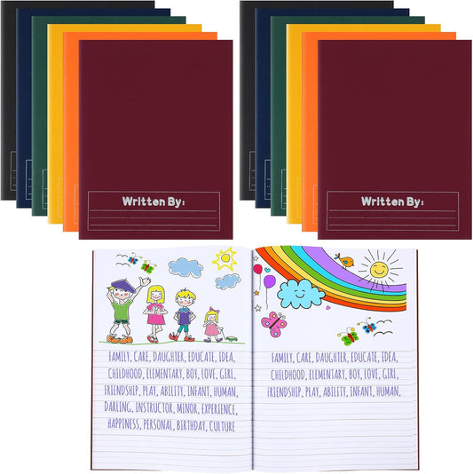 Henoyso 12 Pcs Primary Composition Notebook K-2 9 3/4 x 7 1/2 Inch Primary Journal, Back to School Supplies, Bulk Blank Writing Book for Kid to Write Draw Journal 60 Page Notebooks (Dark Color)