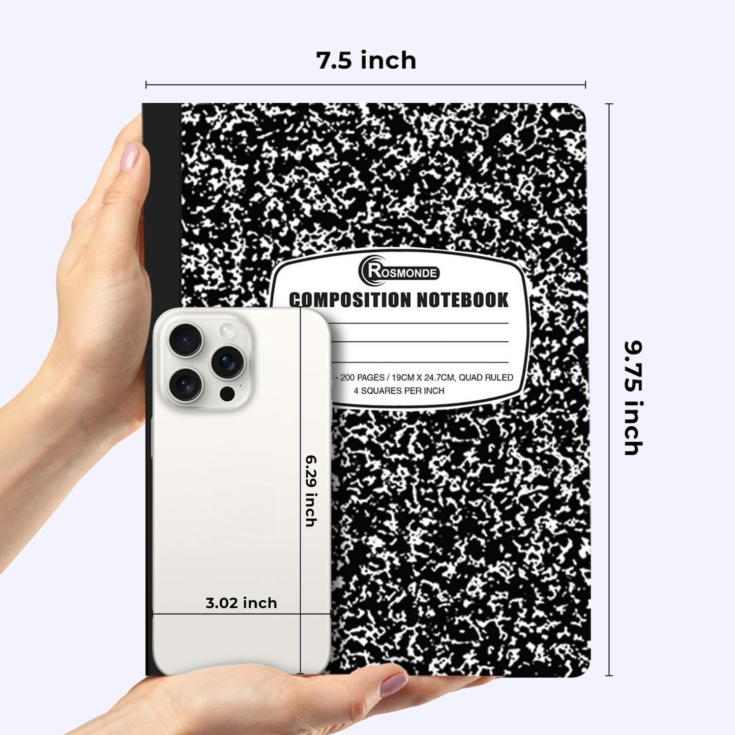 12 Pack Graph Paper Composition Notebook, 200 Pages (100 Sheets), 4x4 Grid, Graph Composition Notebook, Black Marble Hard Cover Quad Ruled Notebooks for School, Bulk Grid Composition Notebook