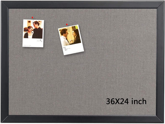 Bulletin Board 36 x 24 Inch, 100% Wood Framed Canvas Cork Board with Grey Fabric, Wall Mounted Notice Board for Home Office School