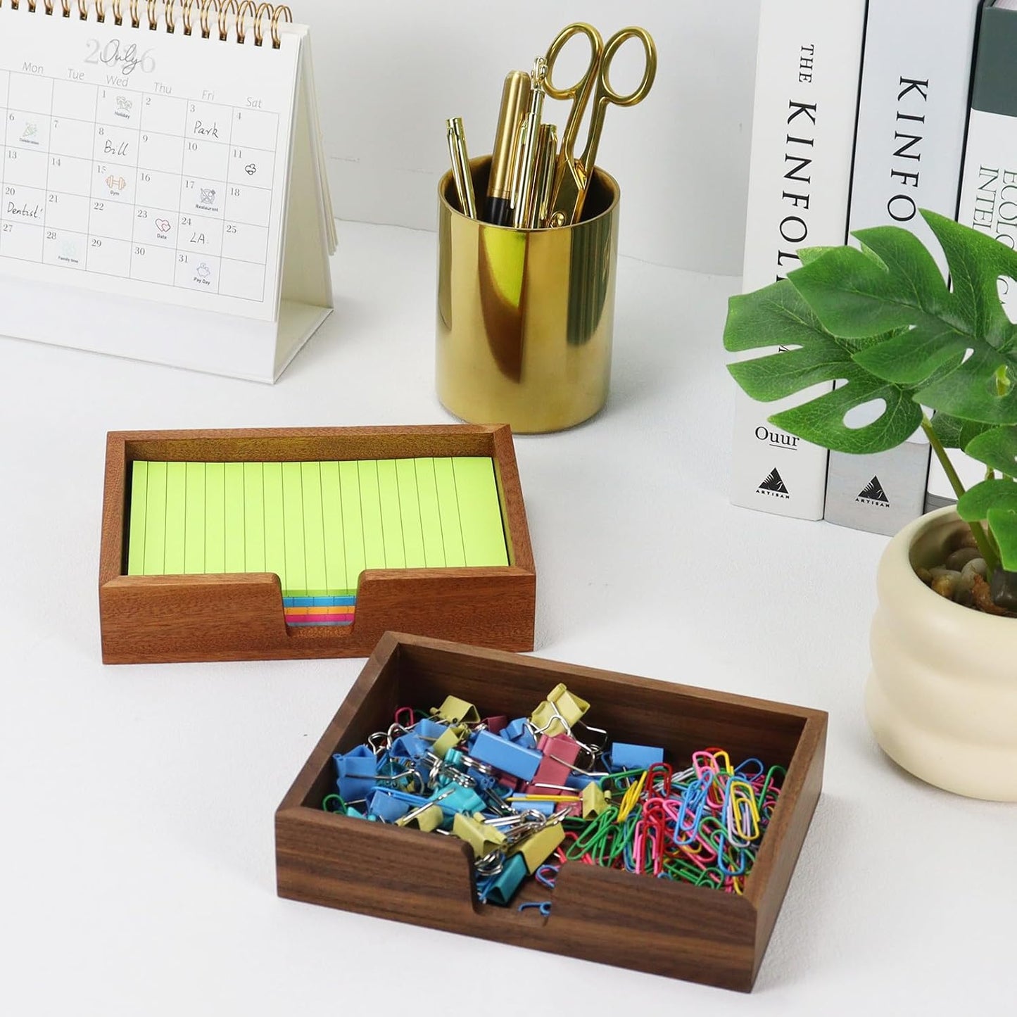 MultiBey Walnut Wooden Sticky Note Holder, 4x6 Self -Sticky Note Pad Holder, Wood Post it Note Dispenser Memo Pad Holder, Desktop Accessories Organizer for Desk Office School Home