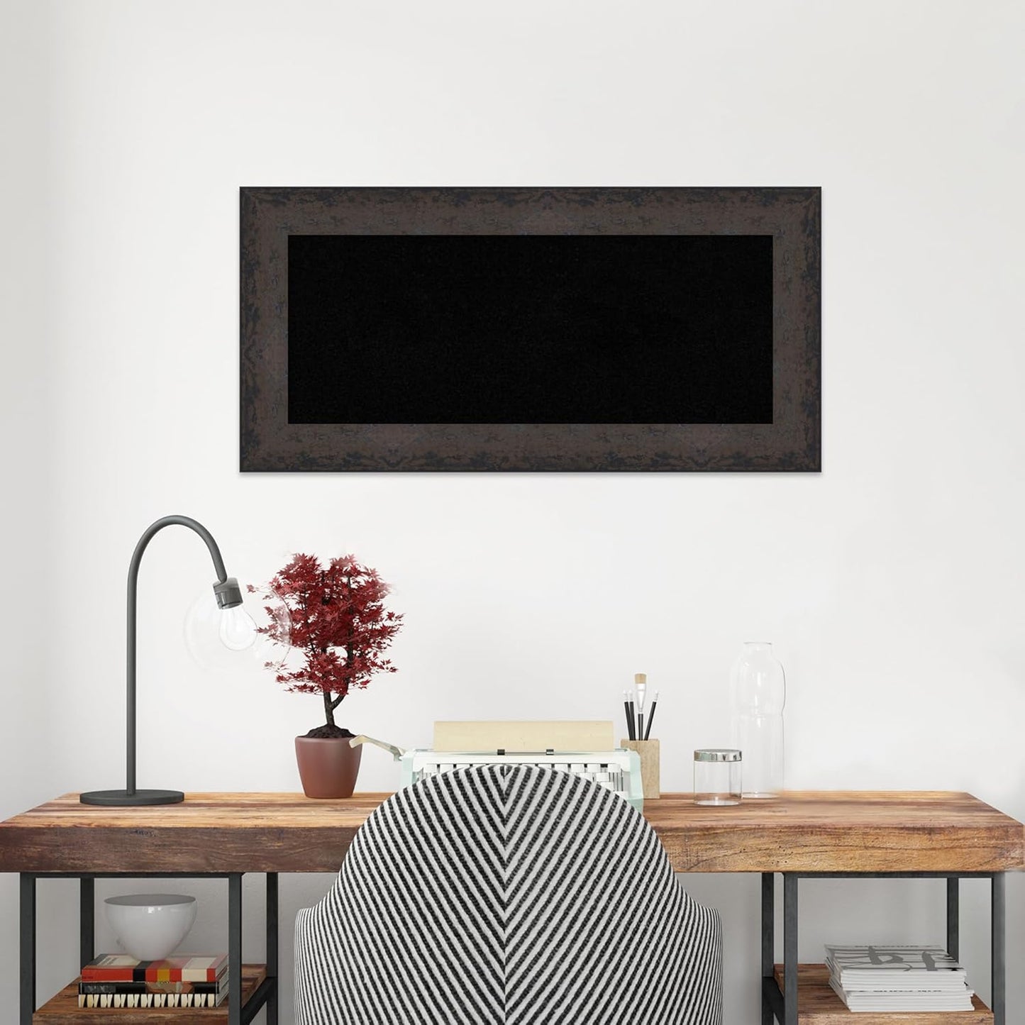 Amanti Art Black Cork Board for Wall, 17x35 Vision Board with Black Wood Frame, Medium Corkboard Office Decor for Home Organization, Modern Corkboard Pinboard to Display Items for Home Organization