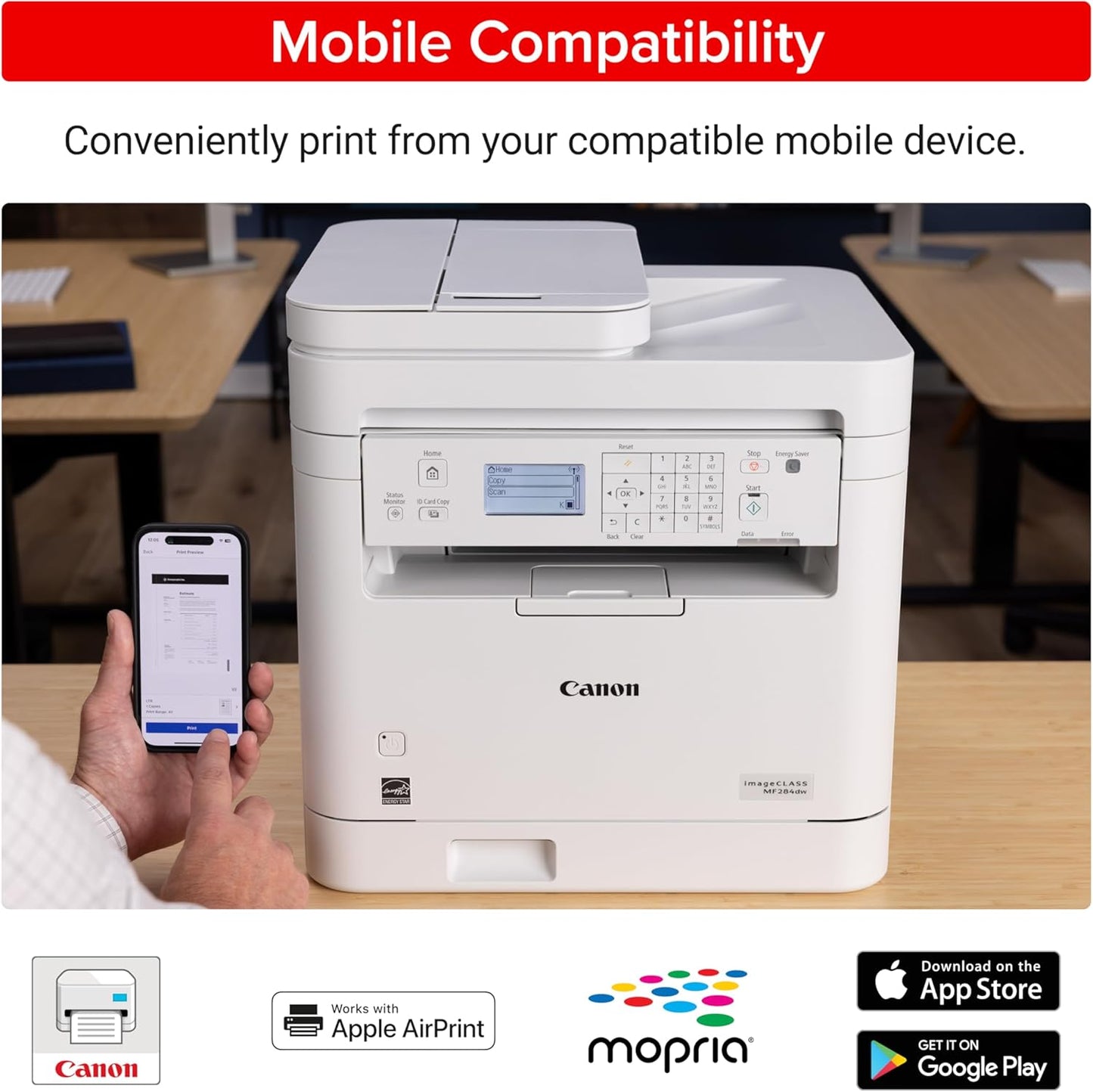 Canon imageCLASS MF284dw Wireless Black & White Laser Printer – All-in-One for Home Use, Print/Copy/Scan, 2-Sided Printing, 35 PPM, Auto Doc Feeder, Mobile Device Compatible, Starter Toner Included