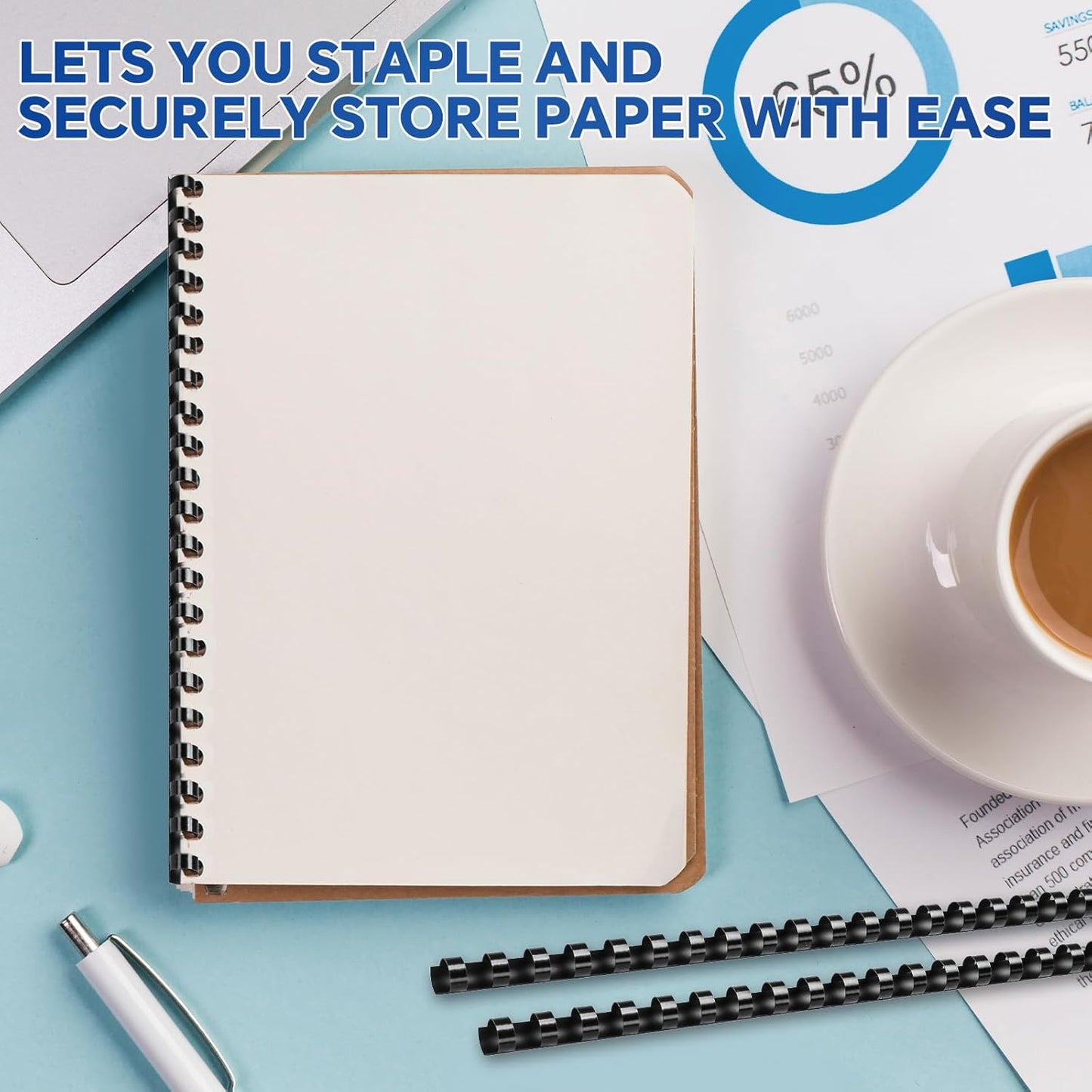 MYFULLY 100 Pack 21 Ring Plastic Comb Binding Spines | 3/8 Inch Diameter, 55 Sheet Capacity, A4, Black Binding Comb (3/8" (55 Sheet Capacity))