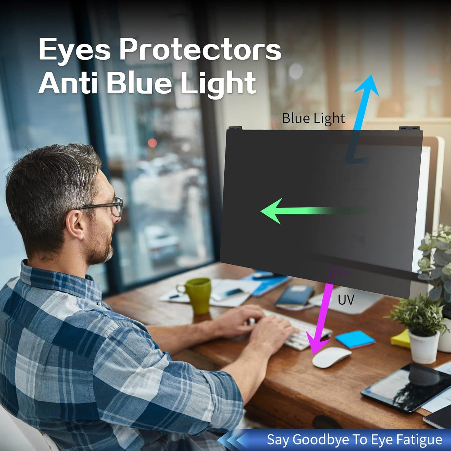 Computer Privacy Screen Filter 22 Inch, 9H Hardness Hanging Computer Screen Privacy Shield Compatible with 16:10 Widescreen Monitor, Eye Protection and Blue Light Blocks