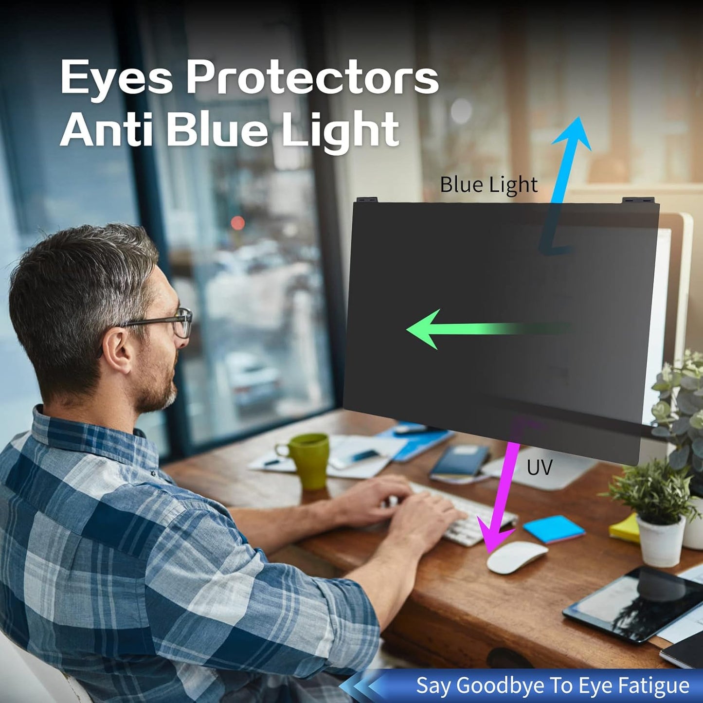 Computer Privacy Screen Filter 21.5 Inch, 9H Hardness Hanging Computer Screen Privacy Shield Compatible with 16:9 Widescreen Monitor, Eye Protection and Blue Light Blocks………
