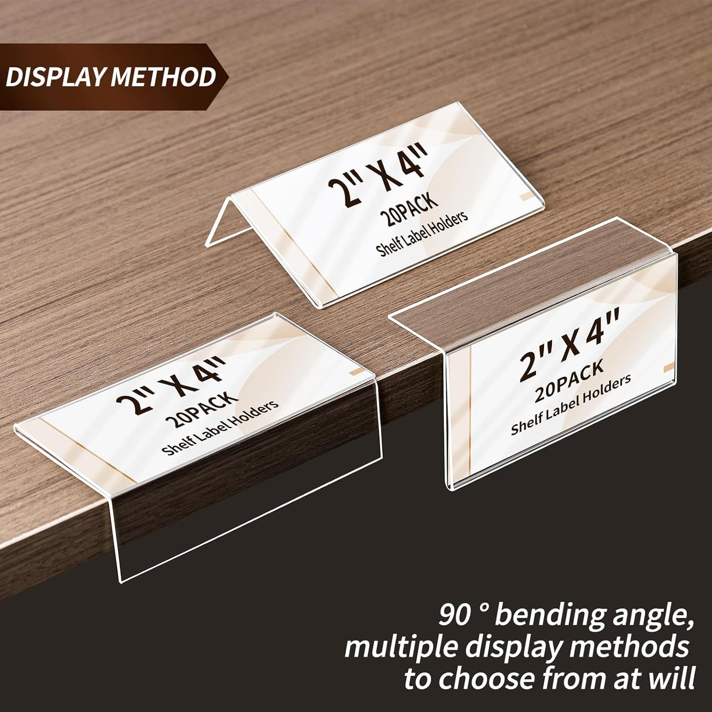 20 Pack Acrylic Rigid Library Shelf Label Holders for School Office Library Book Shelves Tags Shelf Labels with Sticky Dots, Transparent Tabletop Price Sign Stand for Store Bakeries (2x4 in)