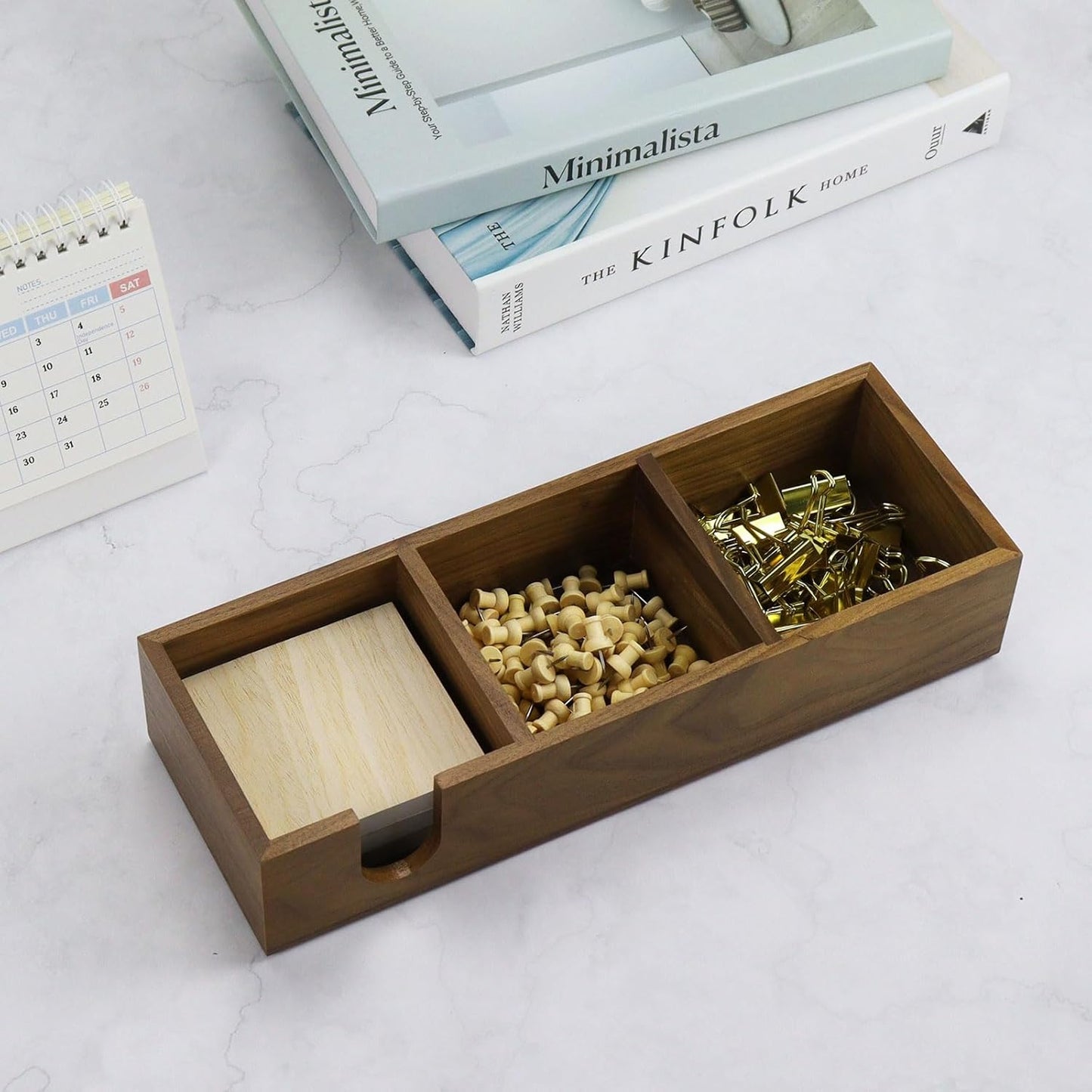 MultiBey 3 in1 Walnut Wooden Sticky Note Holder, 12" x 4.3" x 2.4" Self-Stick Note Pads Holder Memo Pad Dispenser, Wood Post it Note Dispenser Desk Organizer for Office Home School