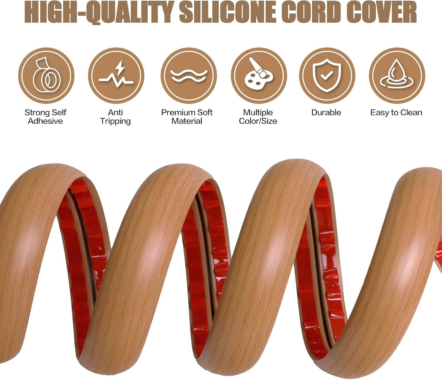 Floor Cord Cover Self Adhesive Cord Hider,10FT Cable Management, Extension Strip Protector for Wires, Prevent Cable Trips for Offices, Gyms, Exhibitions Cavity:0.3"(W) x 0.28"(H) Brown Wood