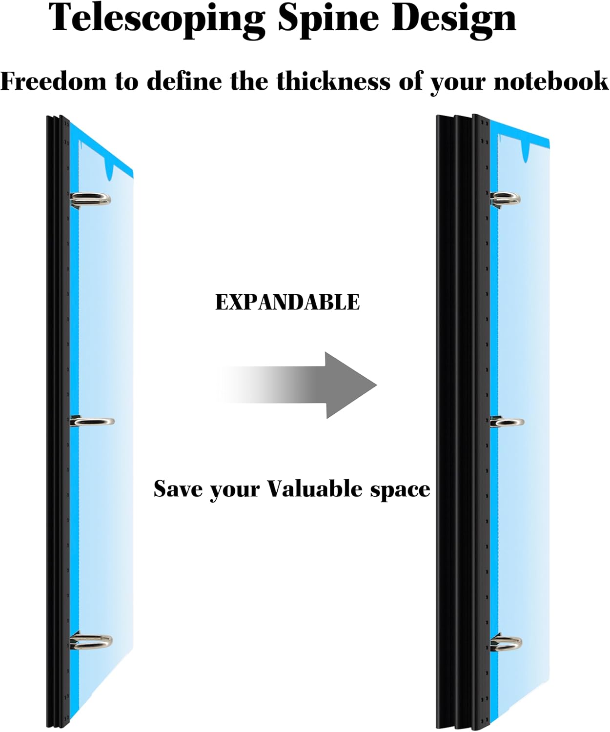 INFUN 1 INCH Telescoping 3 Ring Binder - 12PCS, Flexible 1 INCH Binders 3 Ring with Customizable Front Cover and Clear Catalog Pocket, 225 Sheet Capacity