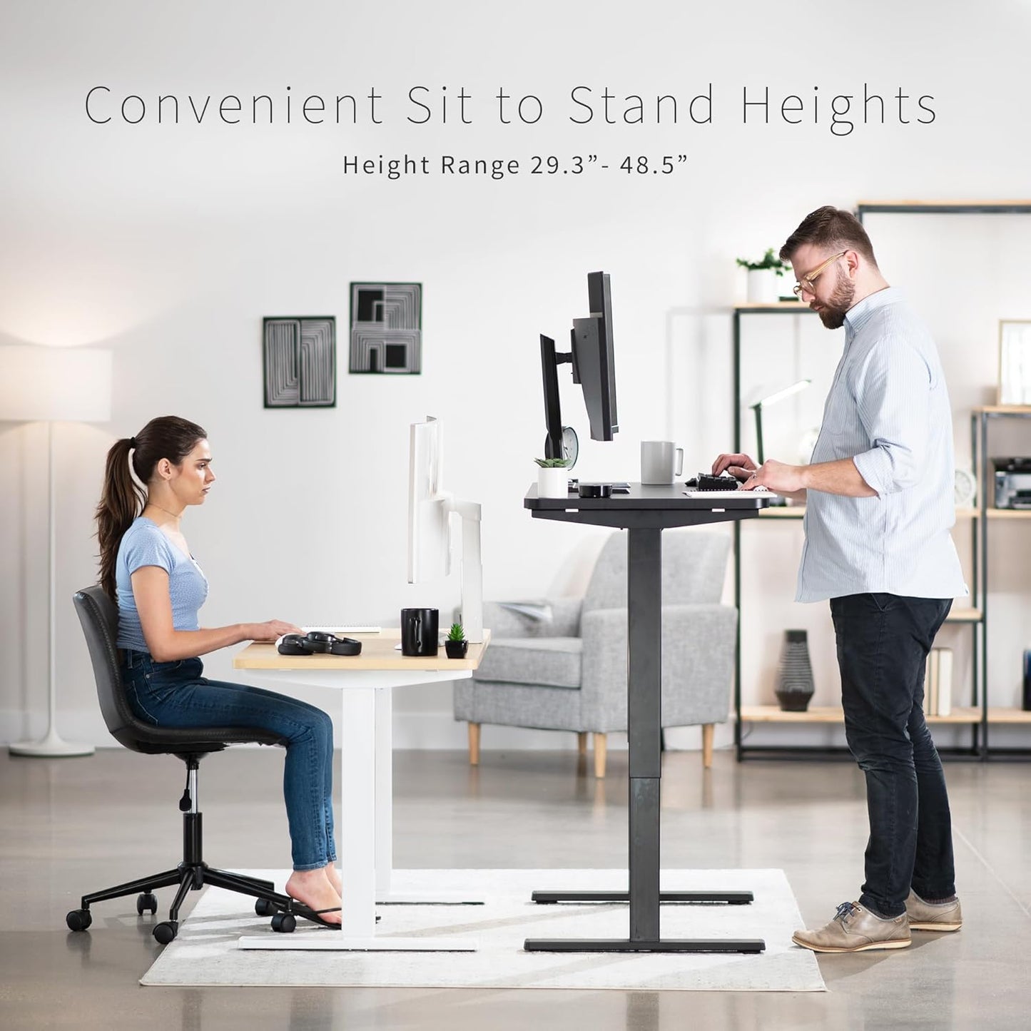 VIVO Electric 43 x 24 in Rustic Standing Desk, Memory Height Adjustment, 1B Series, One-Piece Vintage Brown Top, Black Frame, DESK-KIT-1B4N