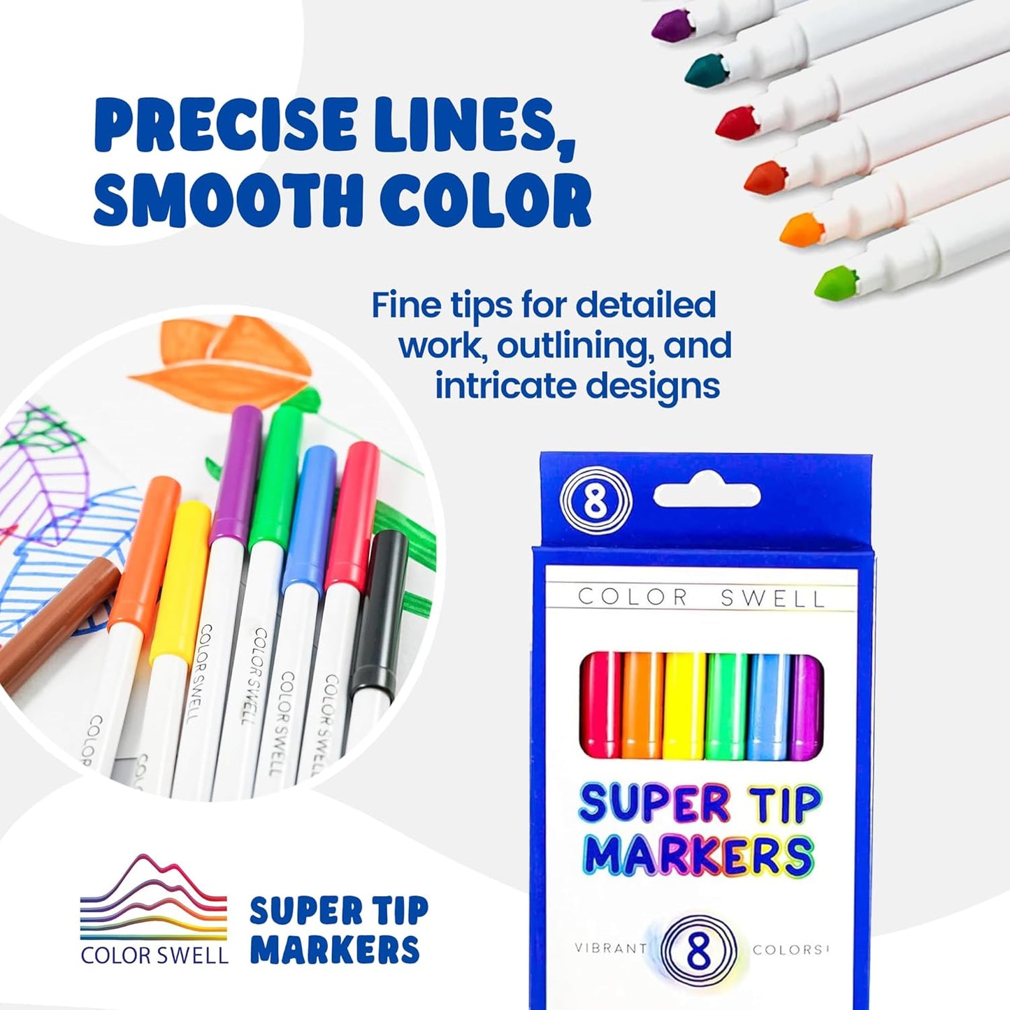 Color Swell Super Tip Washable Bulk Marers Pack 10 Boxes of 8 Vibrant Colors (80 Total)