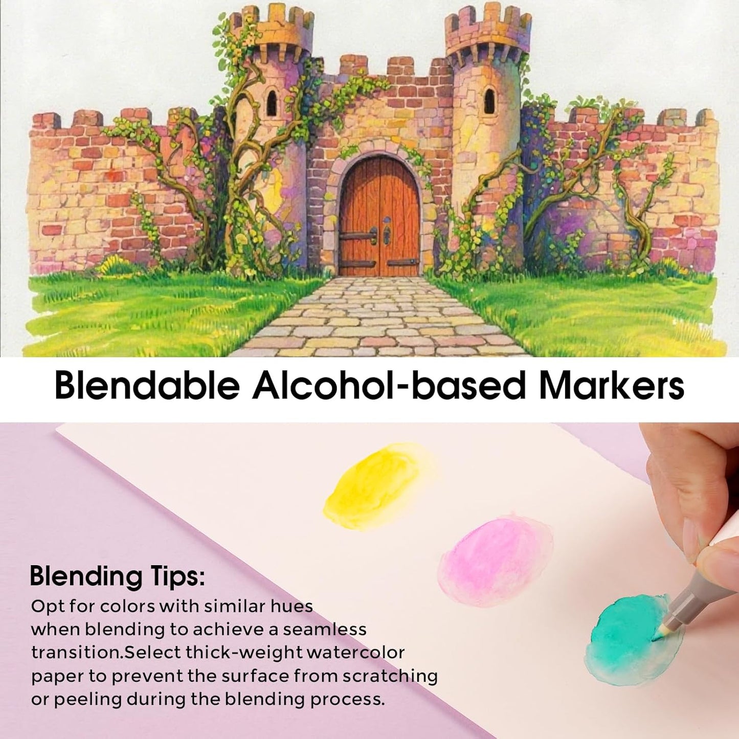 100 Colors Alcohol Markers Set, Dual Tips Blender Art Marker for Drawing, Permanent Sketch Markers for adult coloring, Alcohol Based, Adults Coloring and Artist Illustration.(BRUSH TIP)